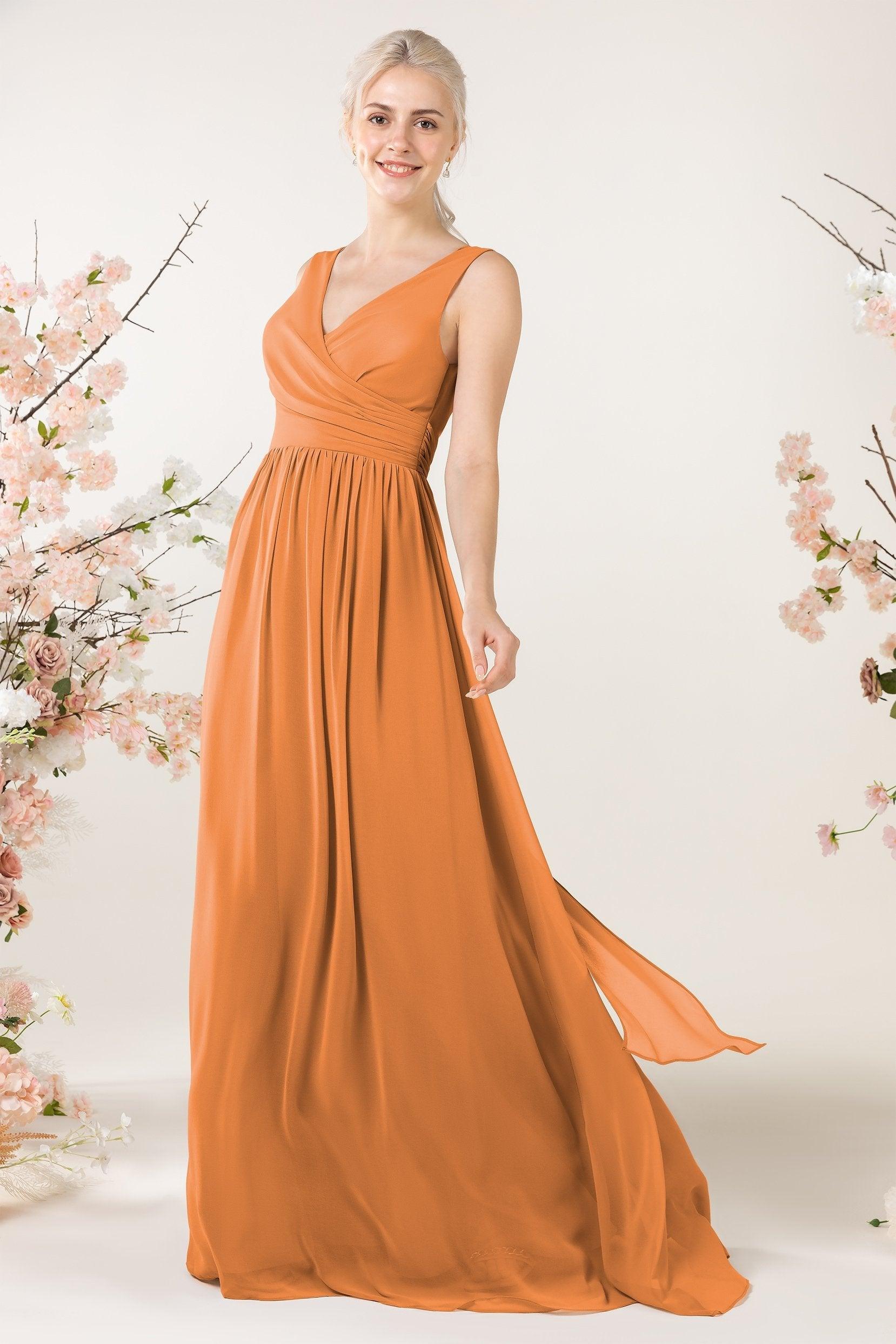 A-Line Sweep-Brush Train Chiffon Bridesmaid Dress CB0456 - COCOMELODY