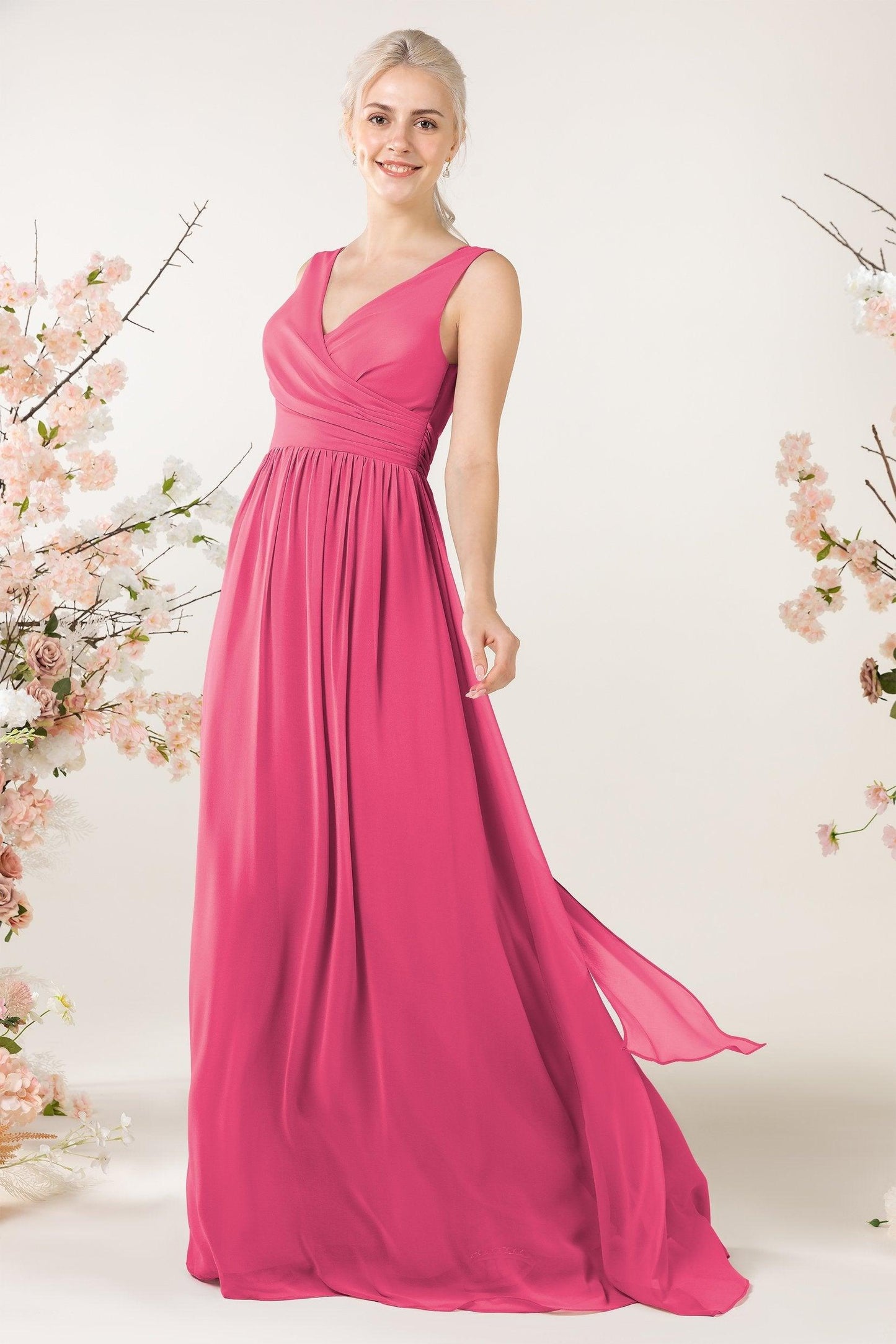 A-Line Sweep-Brush Train Chiffon Bridesmaid Dress CB0456 - COCOMELODY