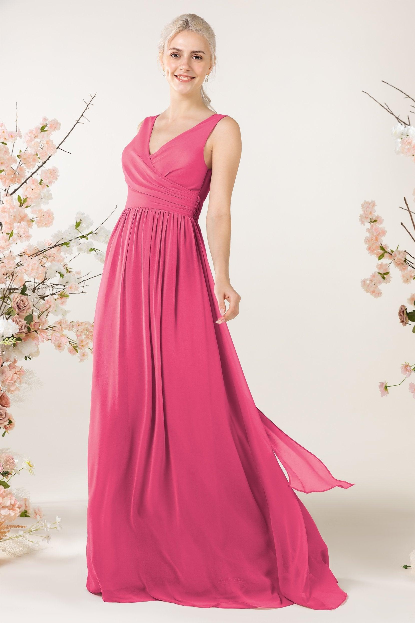 A-Line Sweep-Brush Train Chiffon Bridesmaid Dress CB0456 - COCOMELODY
