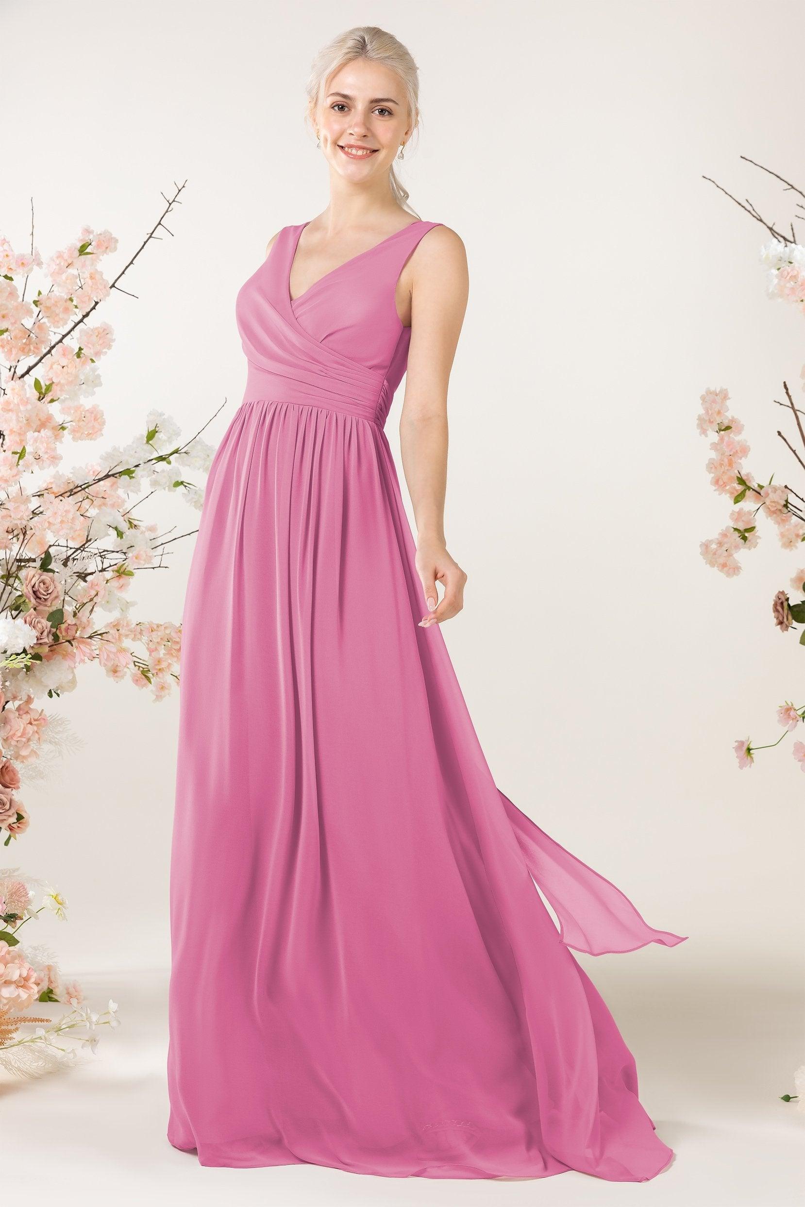 A-Line Sweep-Brush Train Chiffon Bridesmaid Dress CB0456 - COCOMELODY