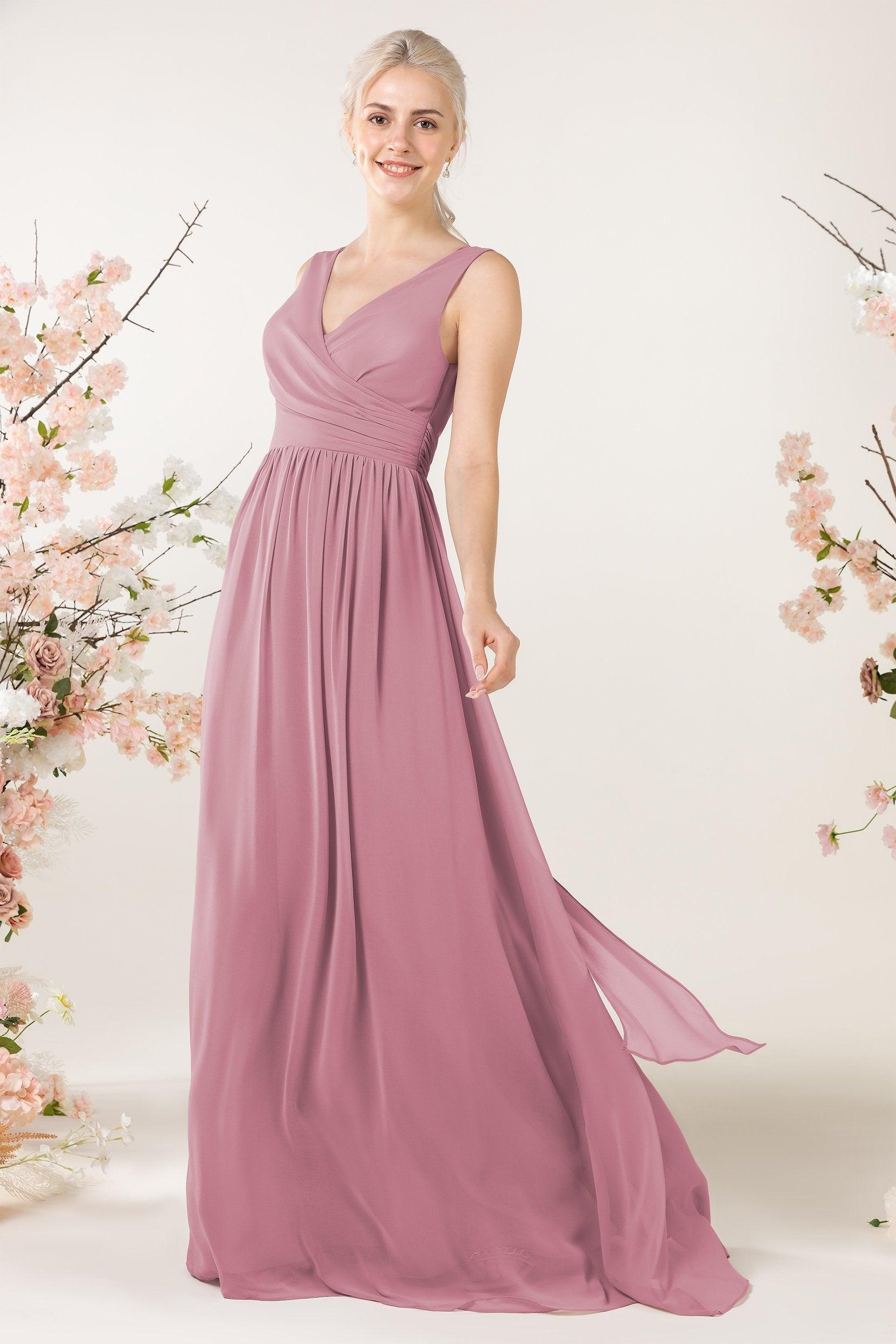 A-Line Sweep-Brush Train Chiffon Bridesmaid Dress CB0456 - COCOMELODY