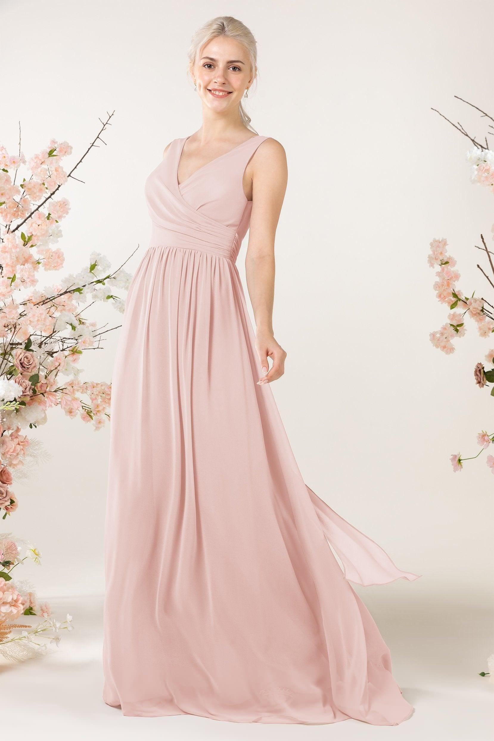 A-Line Sweep-Brush Train Chiffon Bridesmaid Dress CB0456 - COCOMELODY