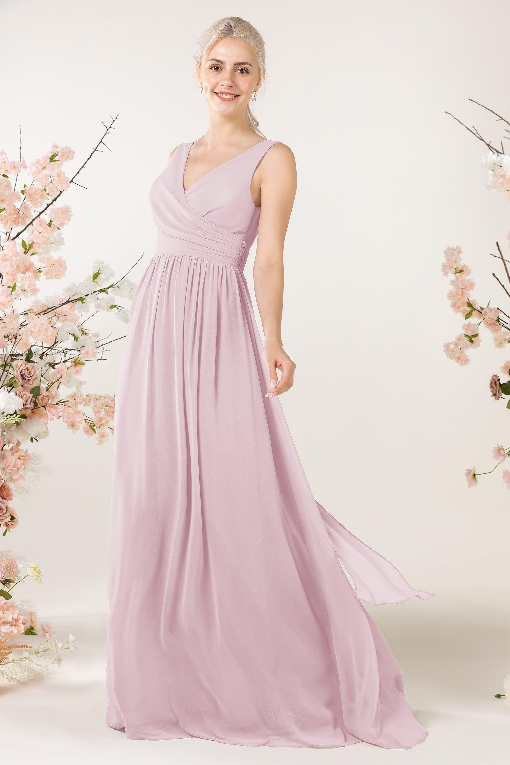 A-Line Sweep-Brush Train Chiffon Bridesmaid Dress CB0456 - COCOMELODY