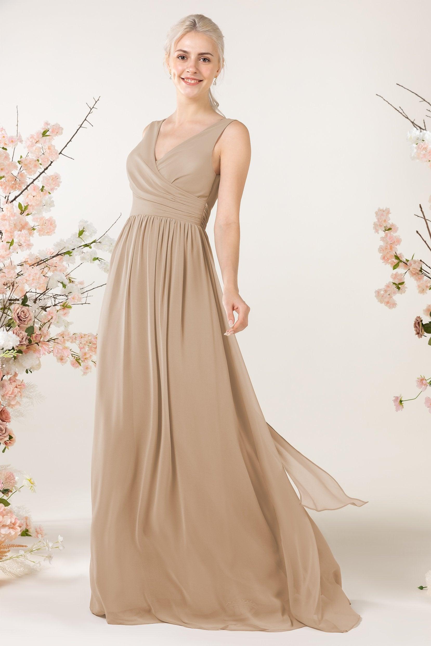 A-Line Sweep-Brush Train Chiffon Bridesmaid Dress CB0456 - COCOMELODY