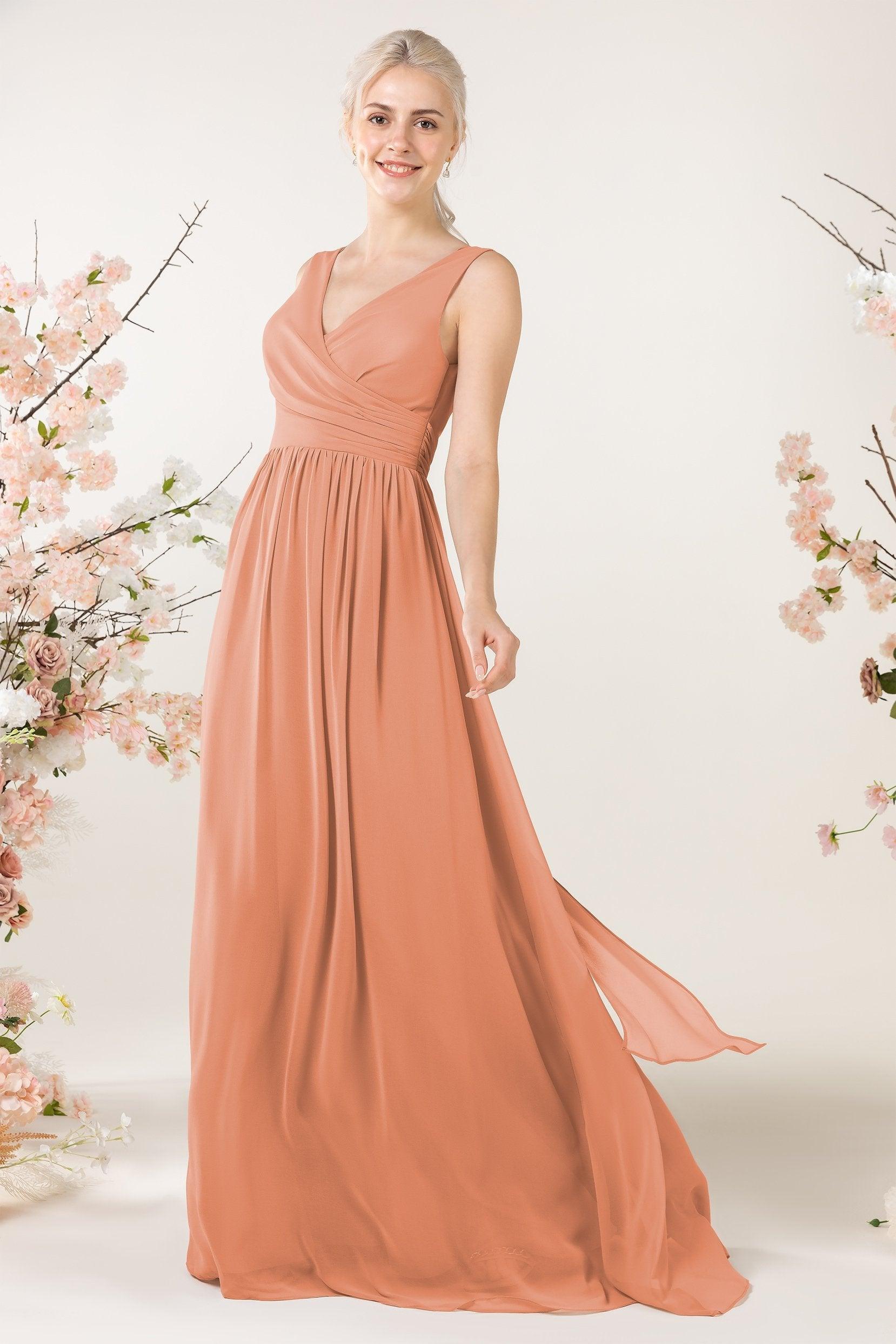 A-Line Sweep-Brush Train Chiffon Bridesmaid Dress CB0456 - COCOMELODY