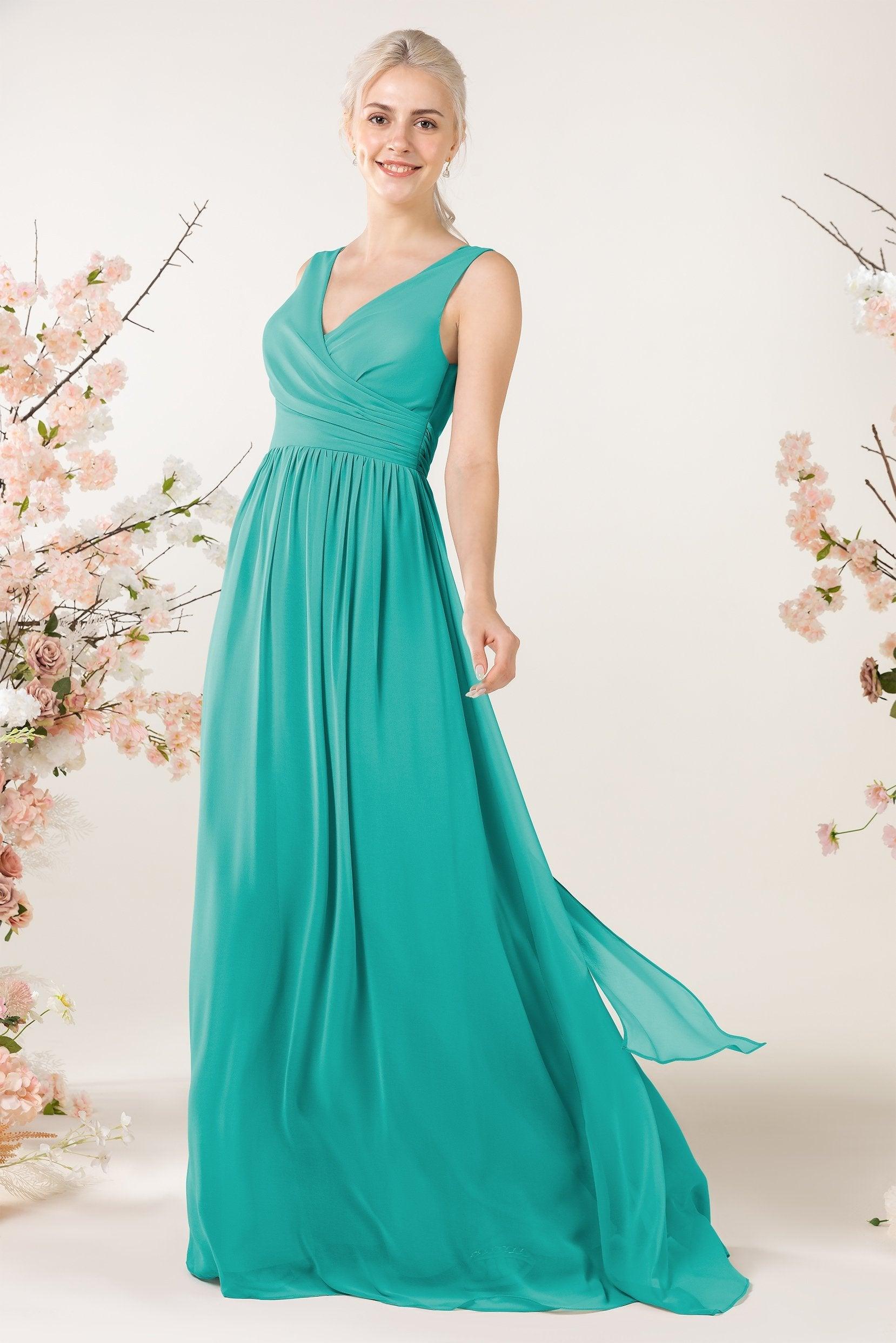 A-Line Sweep-Brush Train Chiffon Bridesmaid Dress CB0456 - COCOMELODY