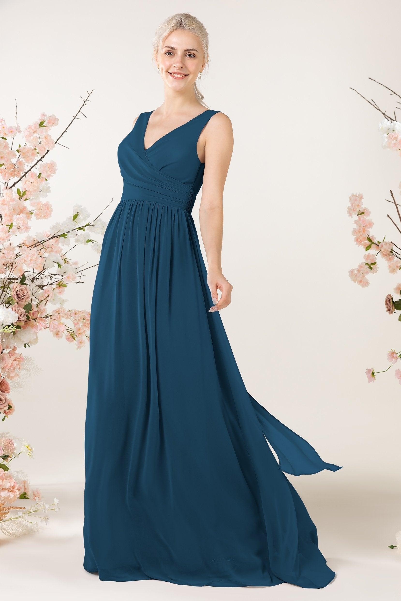 A-Line Sweep-Brush Train Chiffon Bridesmaid Dress CB0456 - COCOMELODY