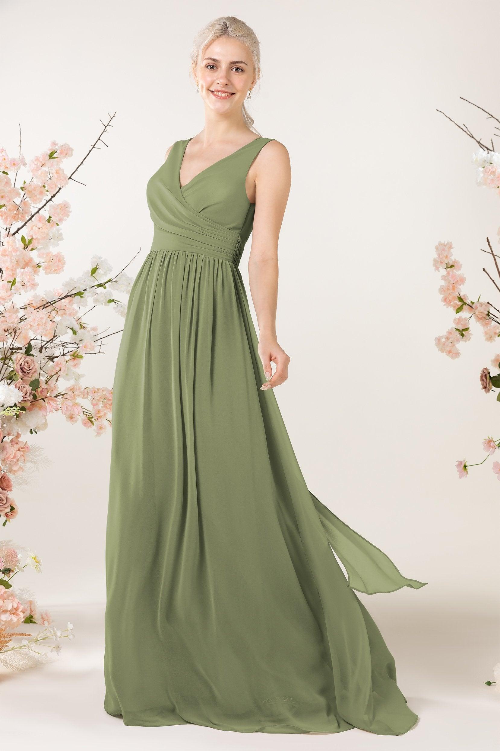 A-Line Sweep-Brush Train Chiffon Bridesmaid Dress CB0456 - COCOMELODY