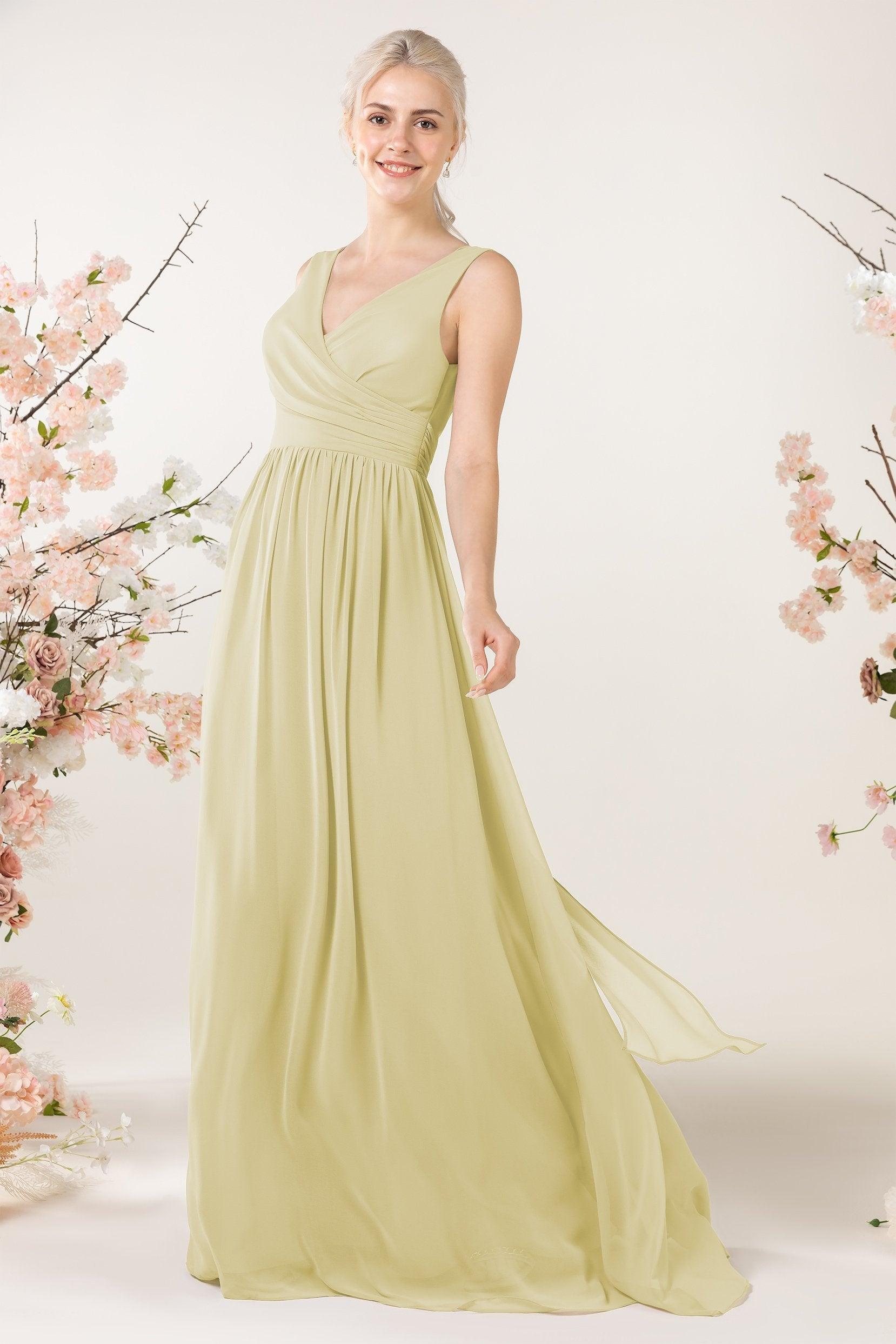 A-Line Sweep-Brush Train Chiffon Bridesmaid Dress CB0456 - COCOMELODY