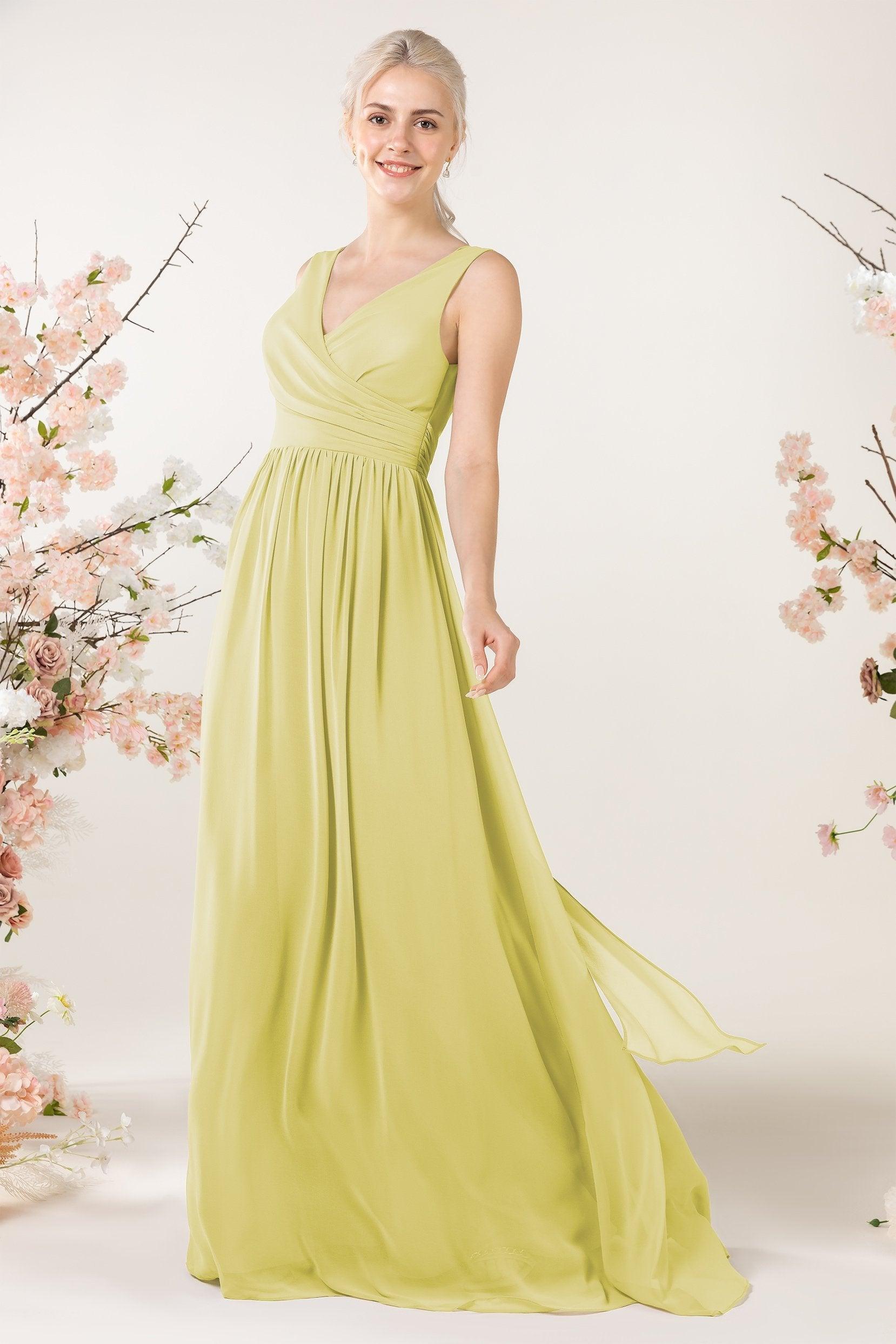 A-Line Sweep-Brush Train Chiffon Bridesmaid Dress CB0456 - COCOMELODY