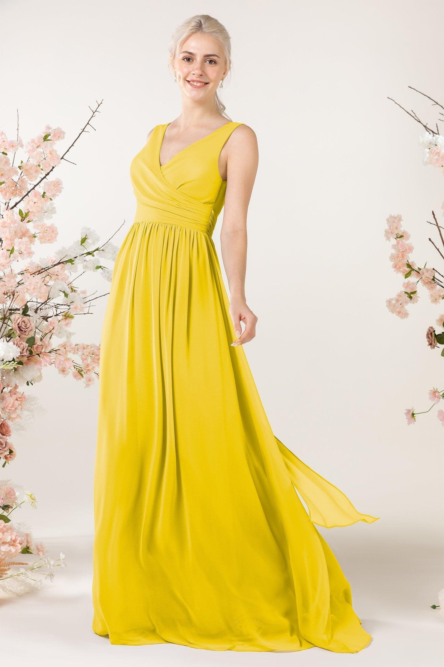 A-Line Sweep-Brush Train Chiffon Bridesmaid Dress CB0456 - COCOMELODY