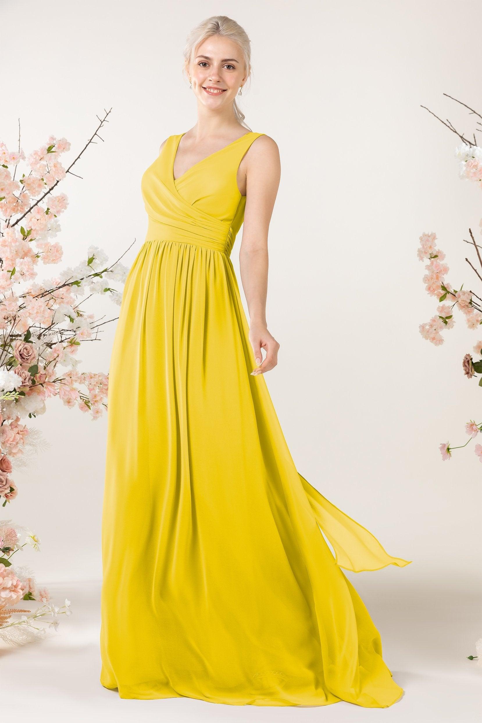 A-Line Sweep-Brush Train Chiffon Bridesmaid Dress CB0456 - COCOMELODY