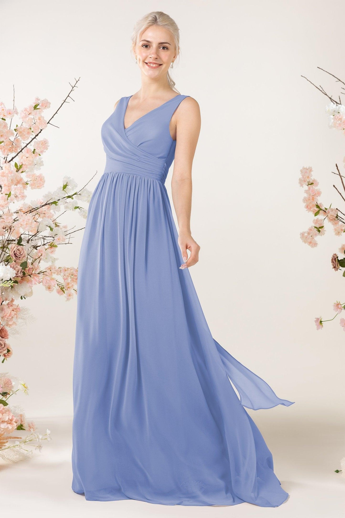 A-Line Sweep-Brush Train Chiffon Bridesmaid Dress CB0456 - COCOMELODY