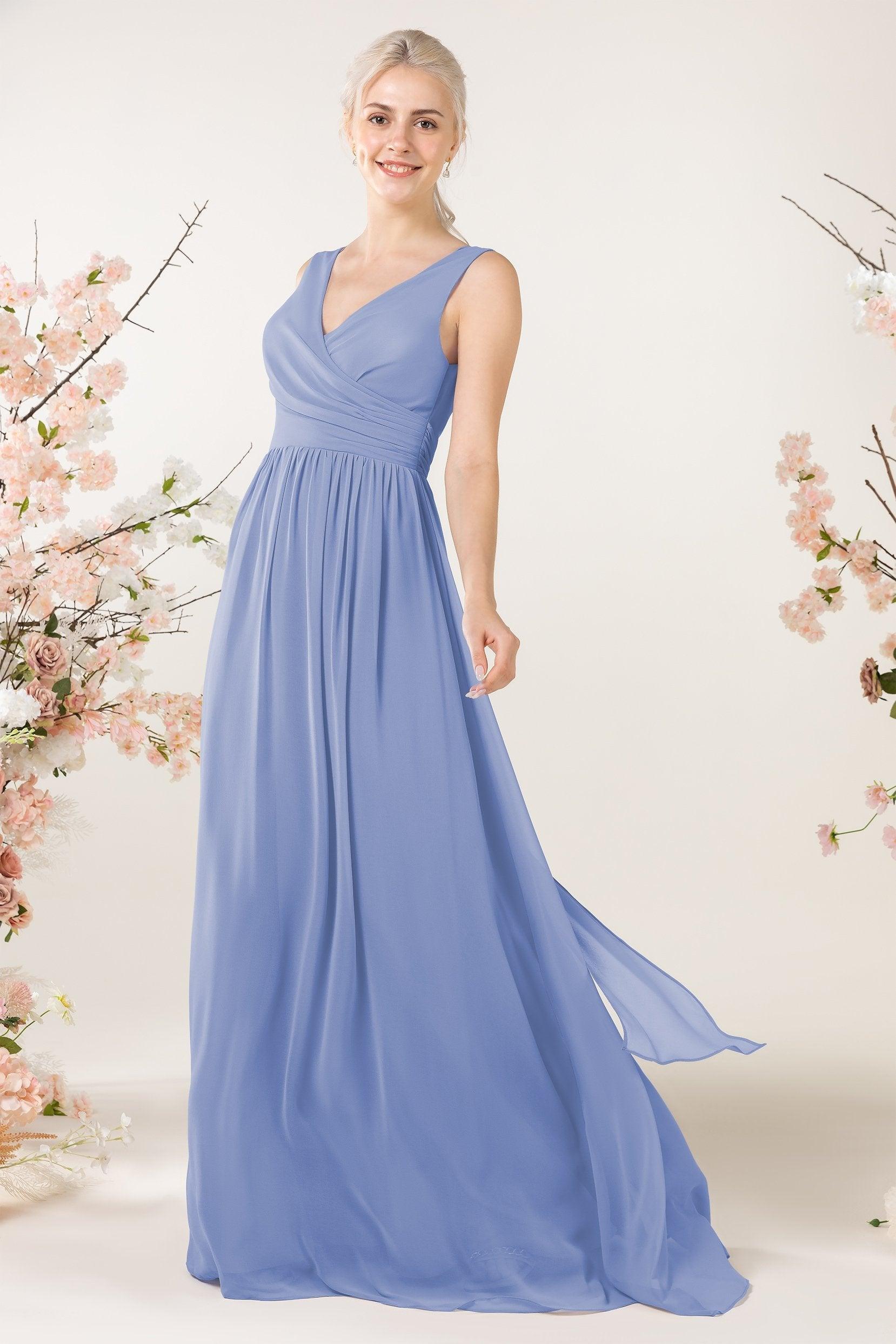 A-Line Sweep-Brush Train Chiffon Bridesmaid Dress CB0456 - COCOMELODY