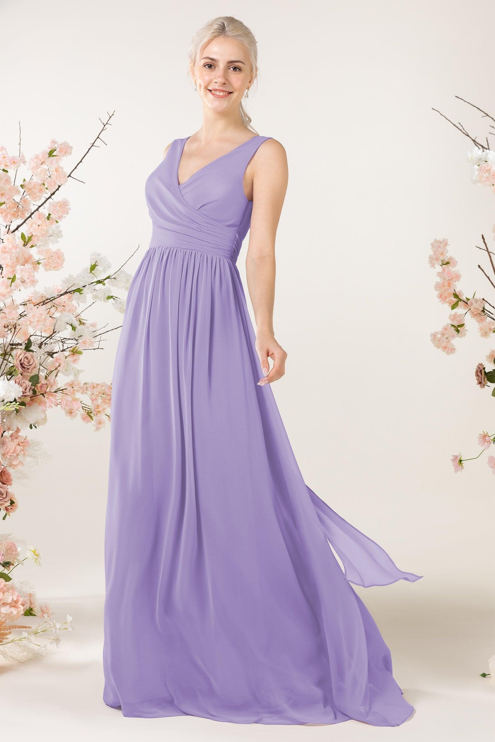 A-Line Sweep-Brush Train Chiffon Bridesmaid Dress CB0456 - COCOMELODY