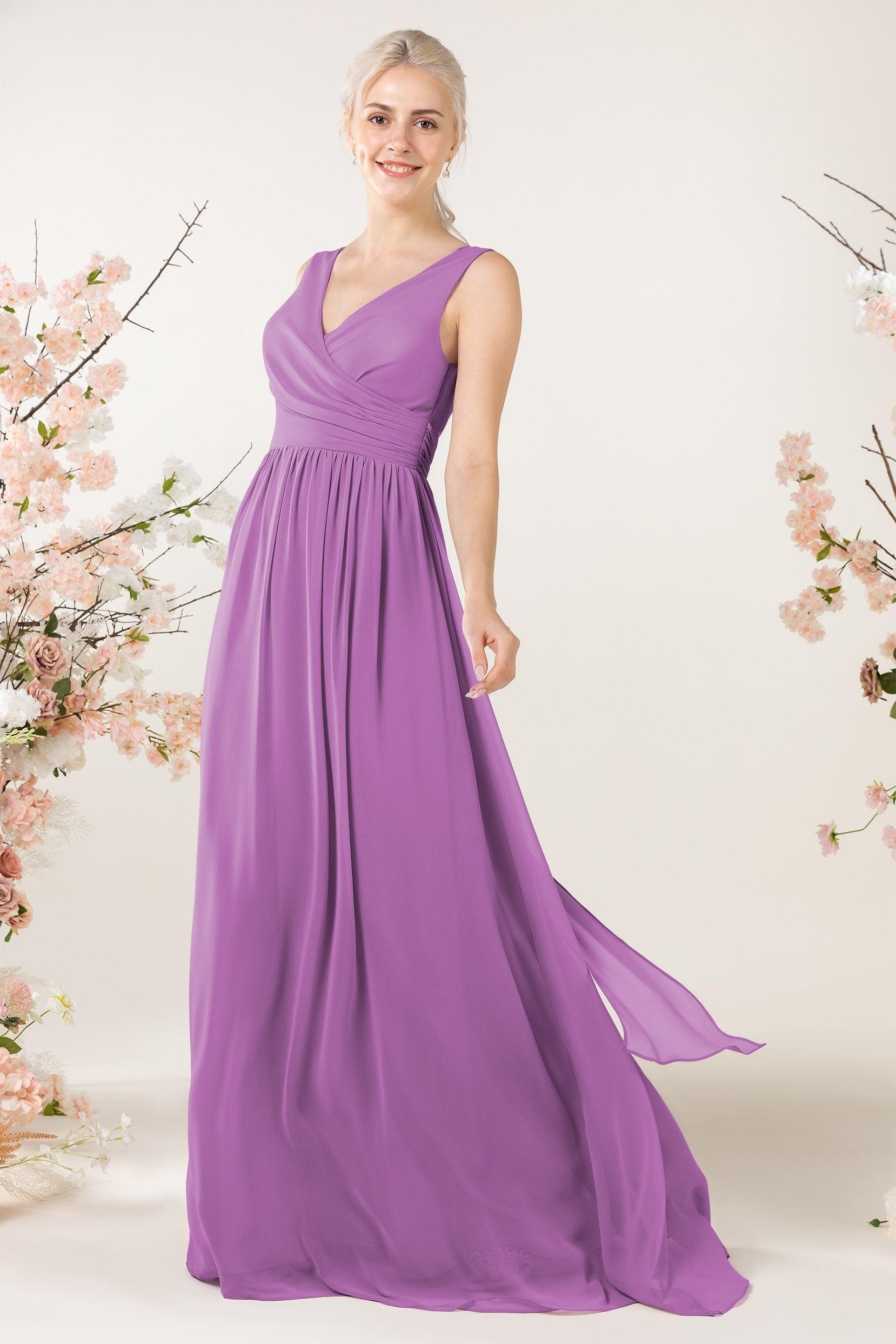A-Line Sweep-Brush Train Chiffon Bridesmaid Dress CB0456 - COCOMELODY