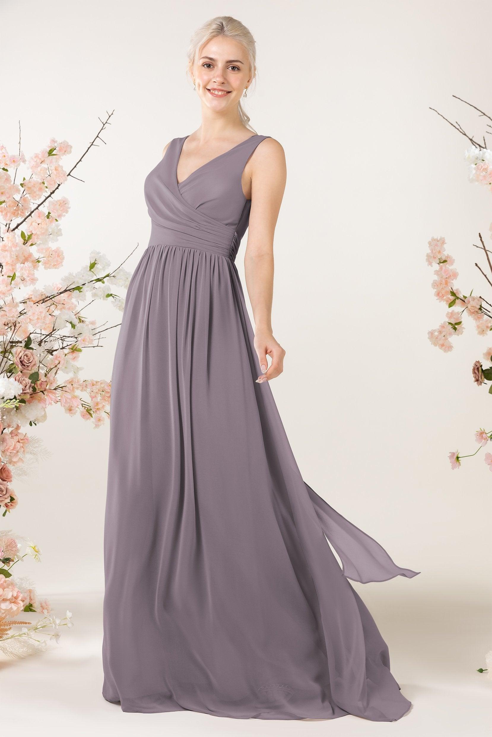 A-Line Sweep-Brush Train Chiffon Bridesmaid Dress CB0456 - COCOMELODY