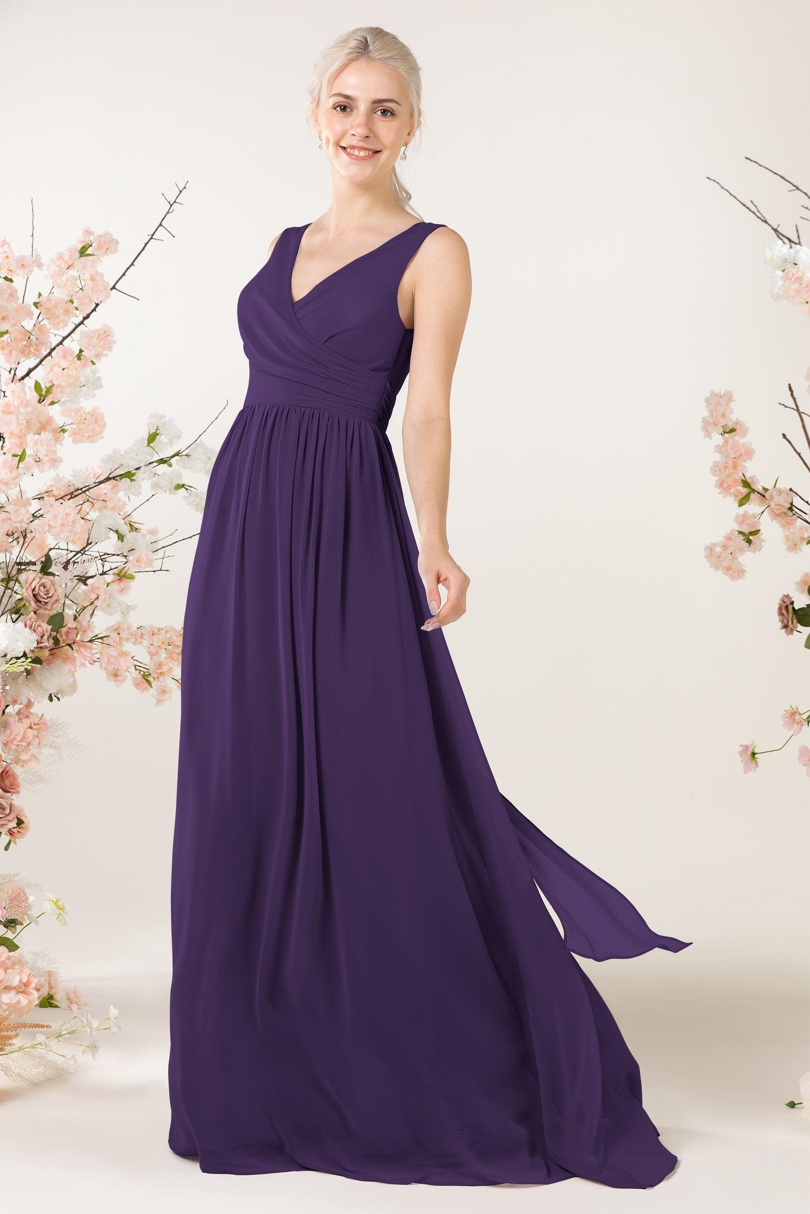 A-Line Sweep-Brush Train Chiffon Bridesmaid Dress CB0456 - COCOMELODY