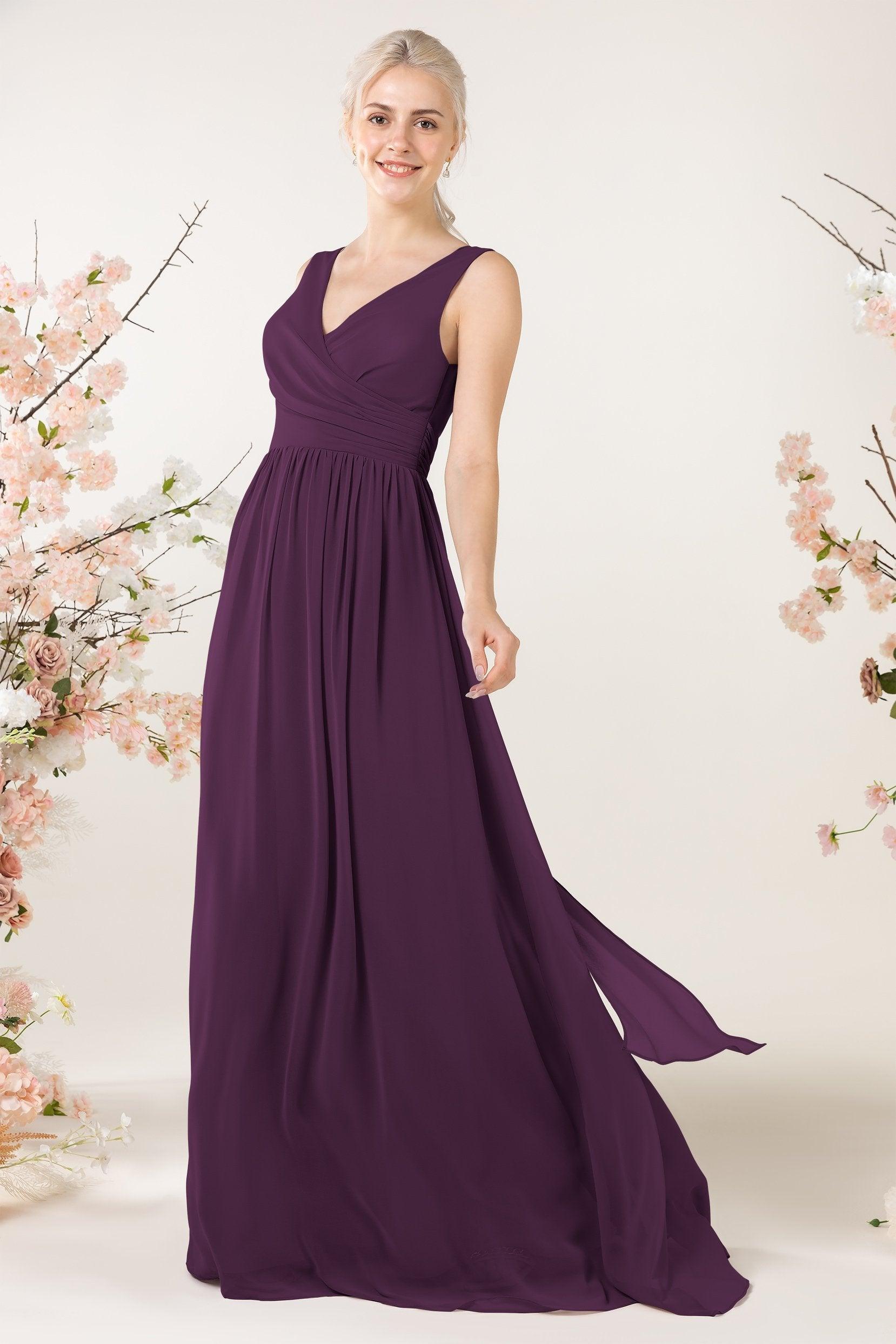 A-Line Sweep-Brush Train Chiffon Bridesmaid Dress CB0456 - COCOMELODY