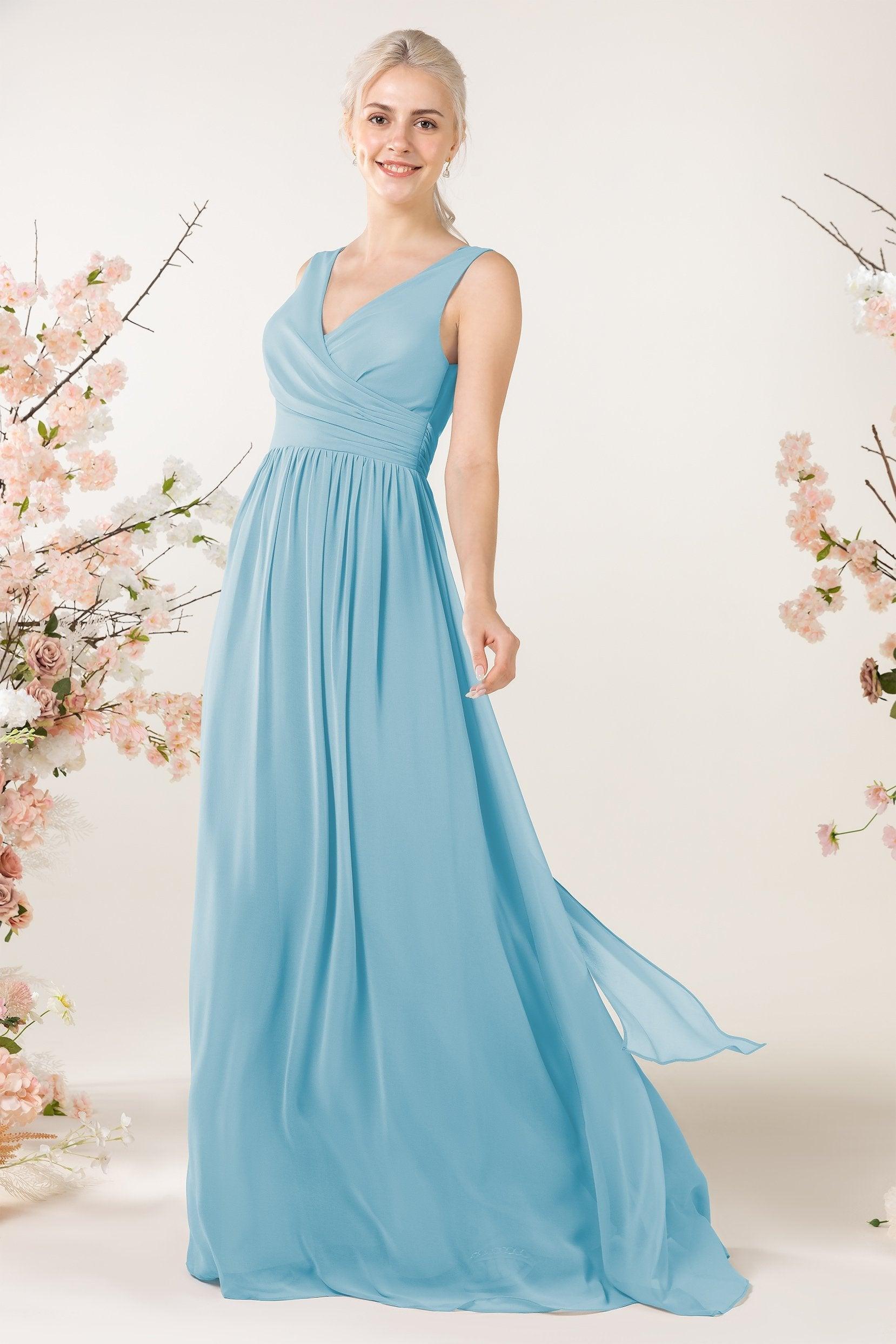 A-Line Sweep-Brush Train Chiffon Bridesmaid Dress CB0456 - COCOMELODY