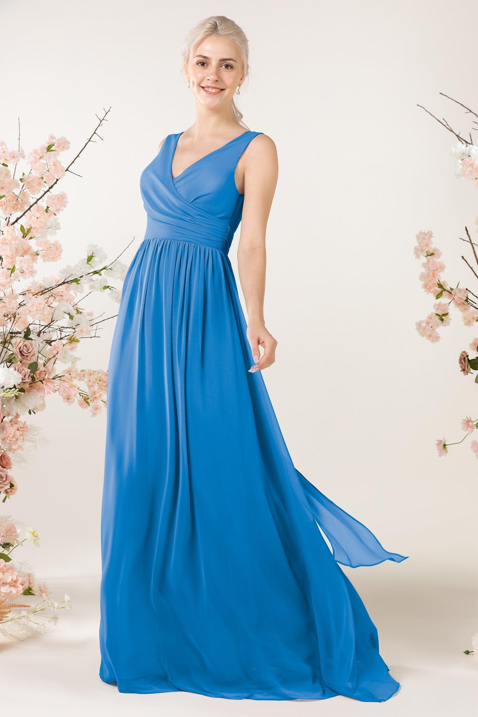 A-Line Sweep-Brush Train Chiffon Bridesmaid Dress CB0456 - COCOMELODY