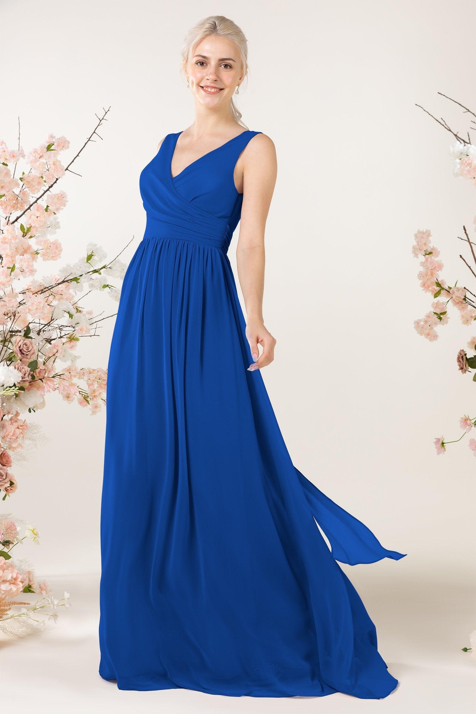 A-Line Sweep-Brush Train Chiffon Bridesmaid Dress CB0456 - COCOMELODY