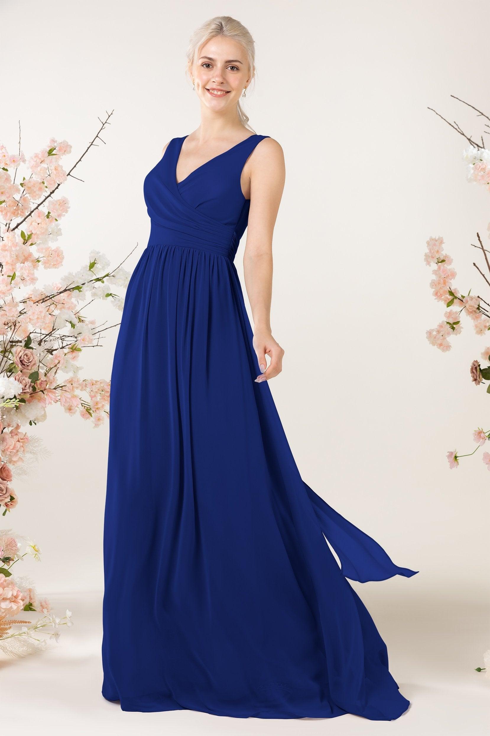 A-Line Sweep-Brush Train Chiffon Bridesmaid Dress CB0456 - COCOMELODY