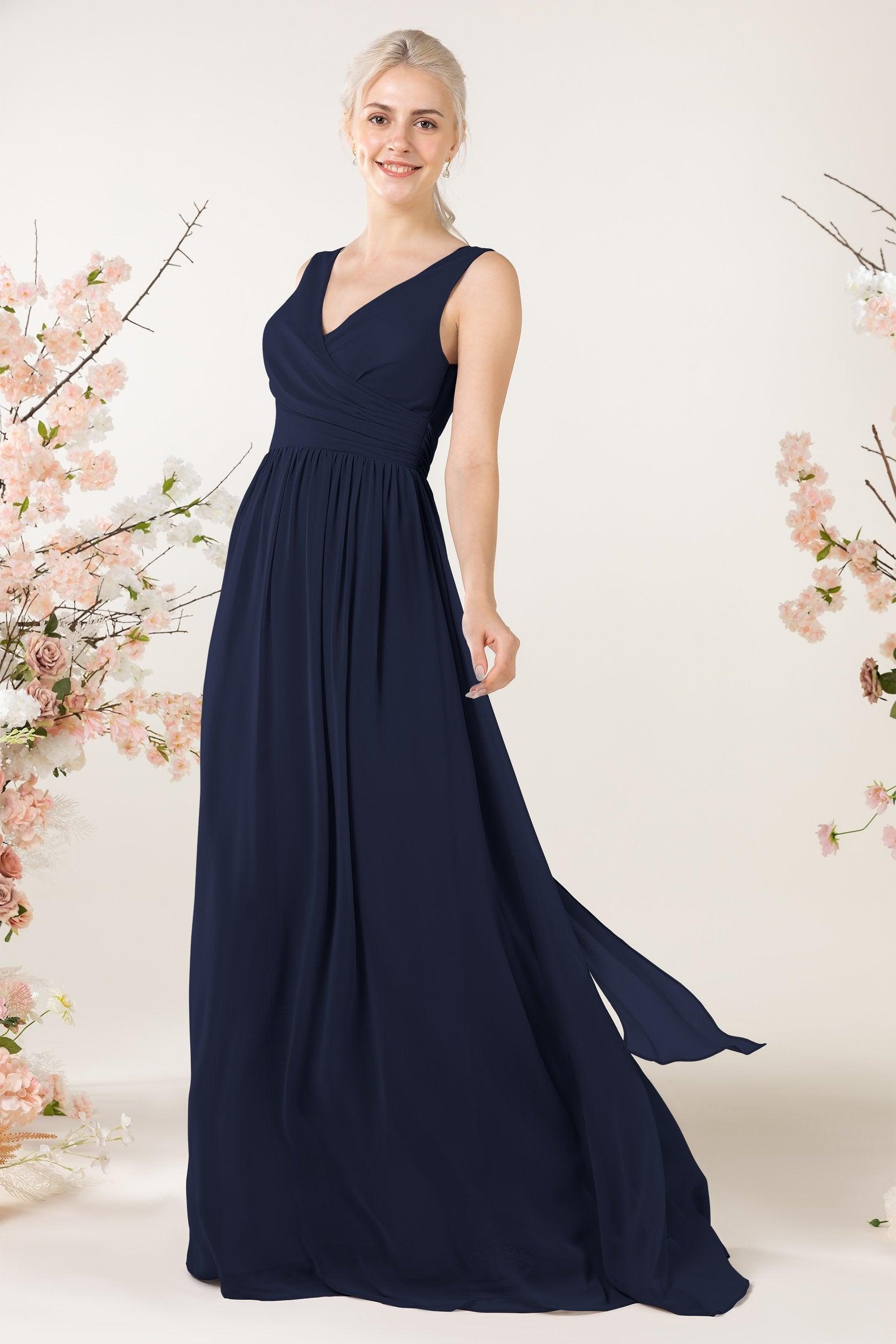 A-Line Sweep-Brush Train Chiffon Bridesmaid Dress CB0456 - COCOMELODY
