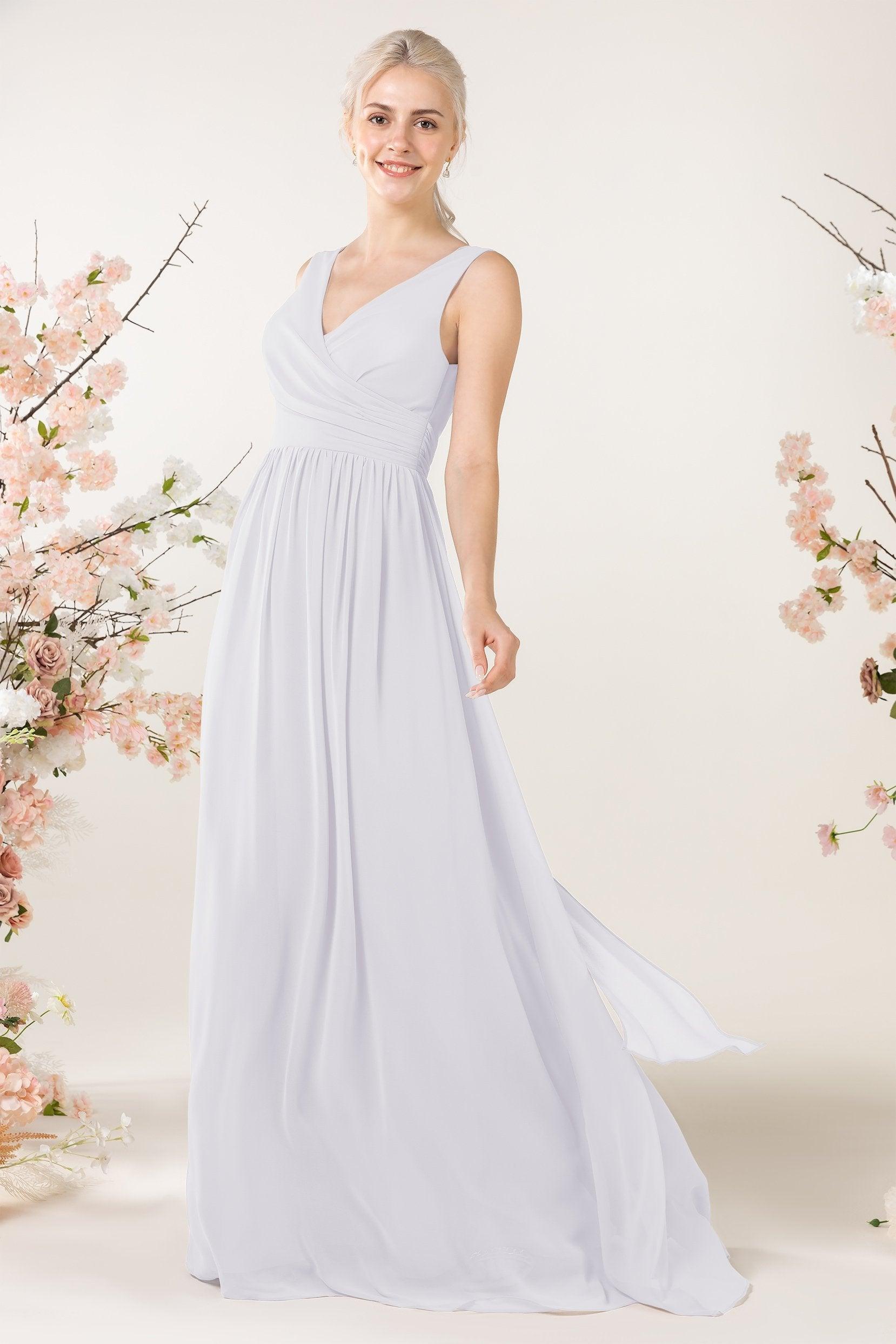A-Line Sweep-Brush Train Chiffon Bridesmaid Dress CB0456 - COCOMELODY
