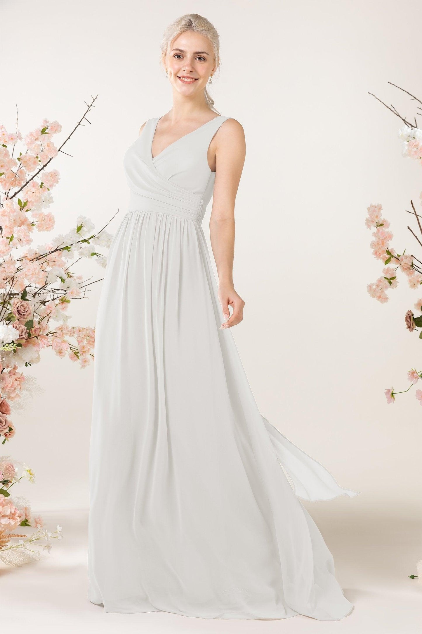 A-Line Sweep-Brush Train Chiffon Bridesmaid Dress CB0456 - COCOMELODY