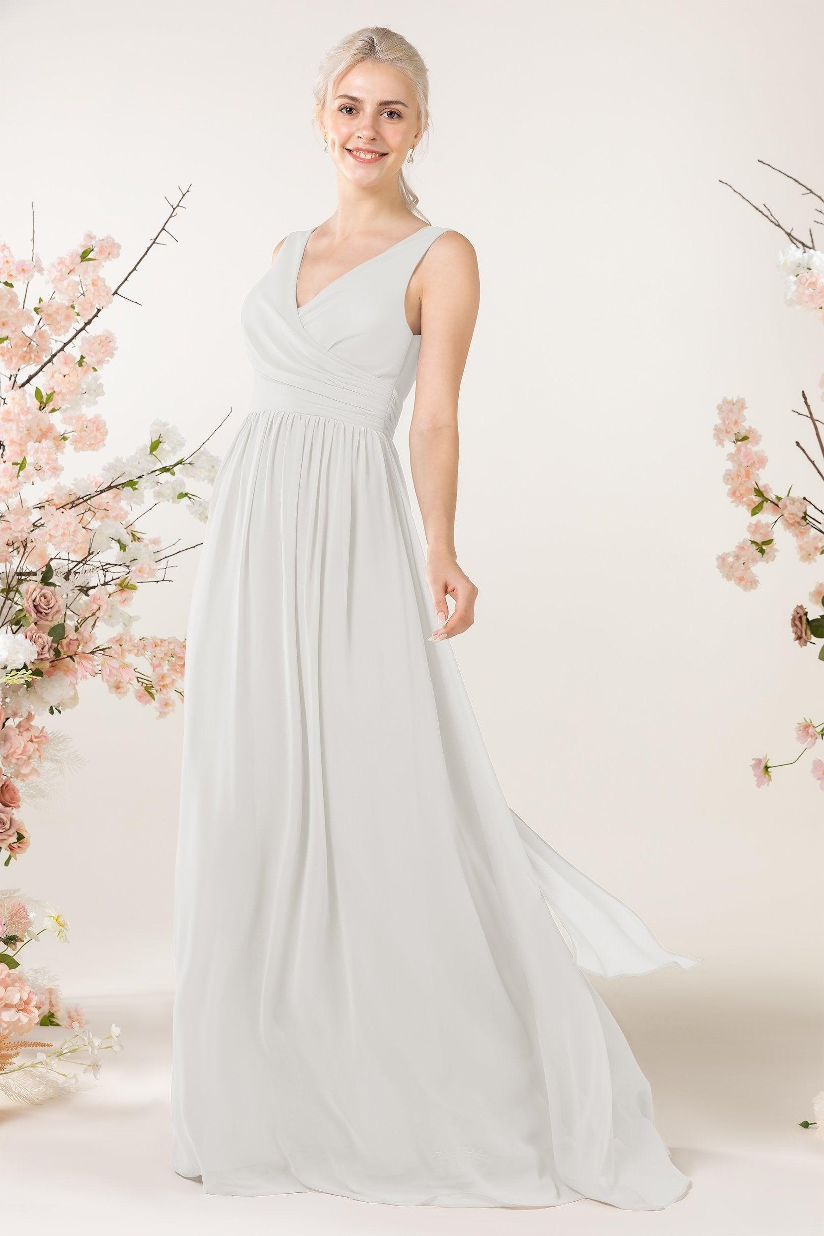 A-Line Sweep-Brush Train Chiffon Bridesmaid Dress CB0456 - COCOMELODY