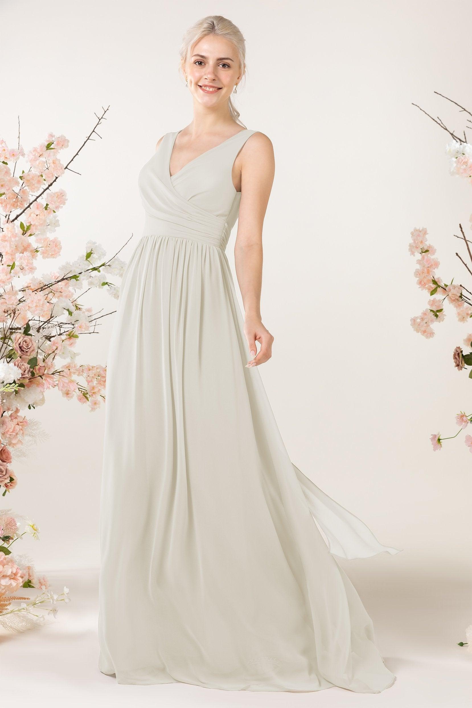 A-Line Sweep-Brush Train Chiffon Bridesmaid Dress CB0456 - COCOMELODY