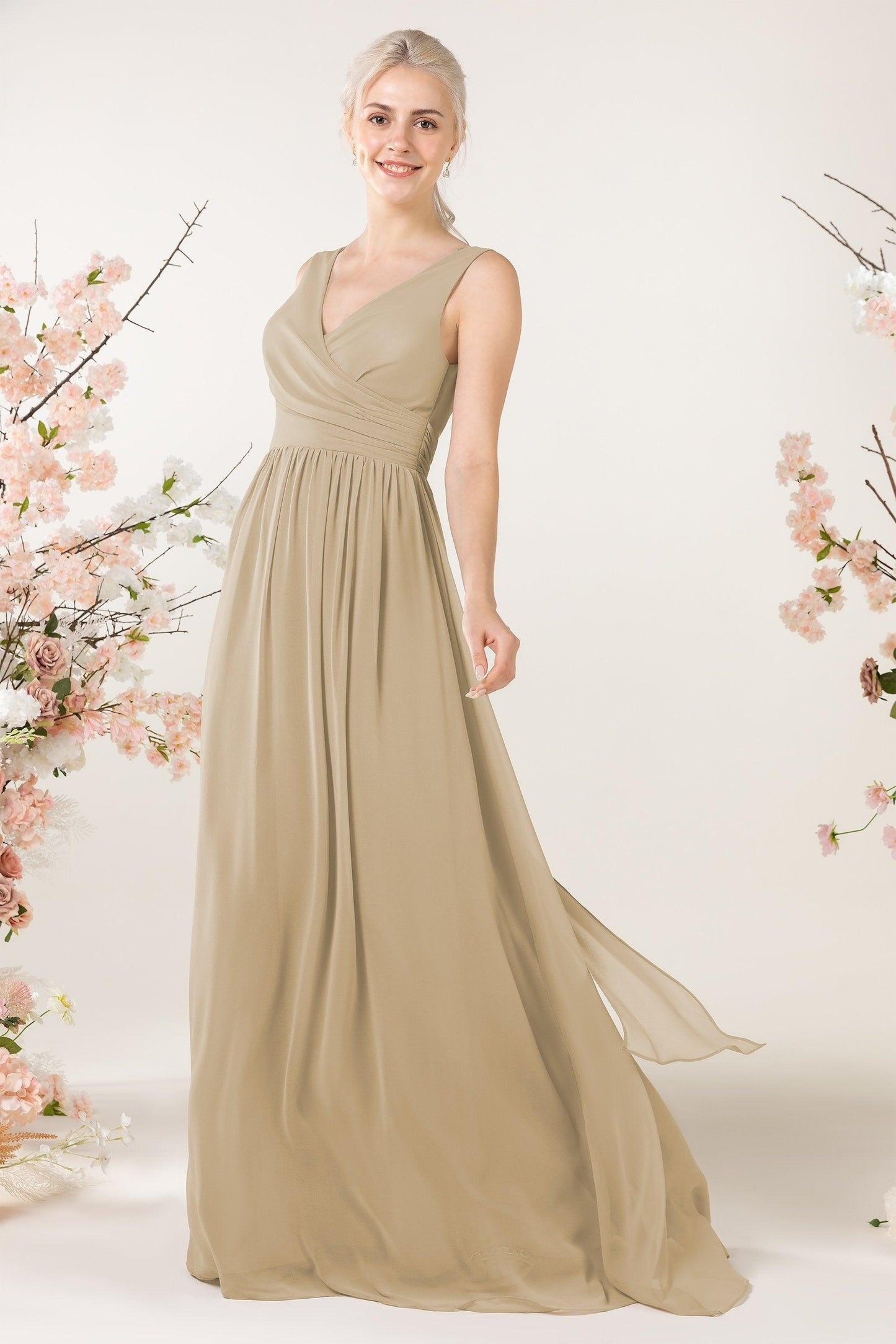 A-Line Sweep-Brush Train Chiffon Bridesmaid Dress CB0456 - COCOMELODY