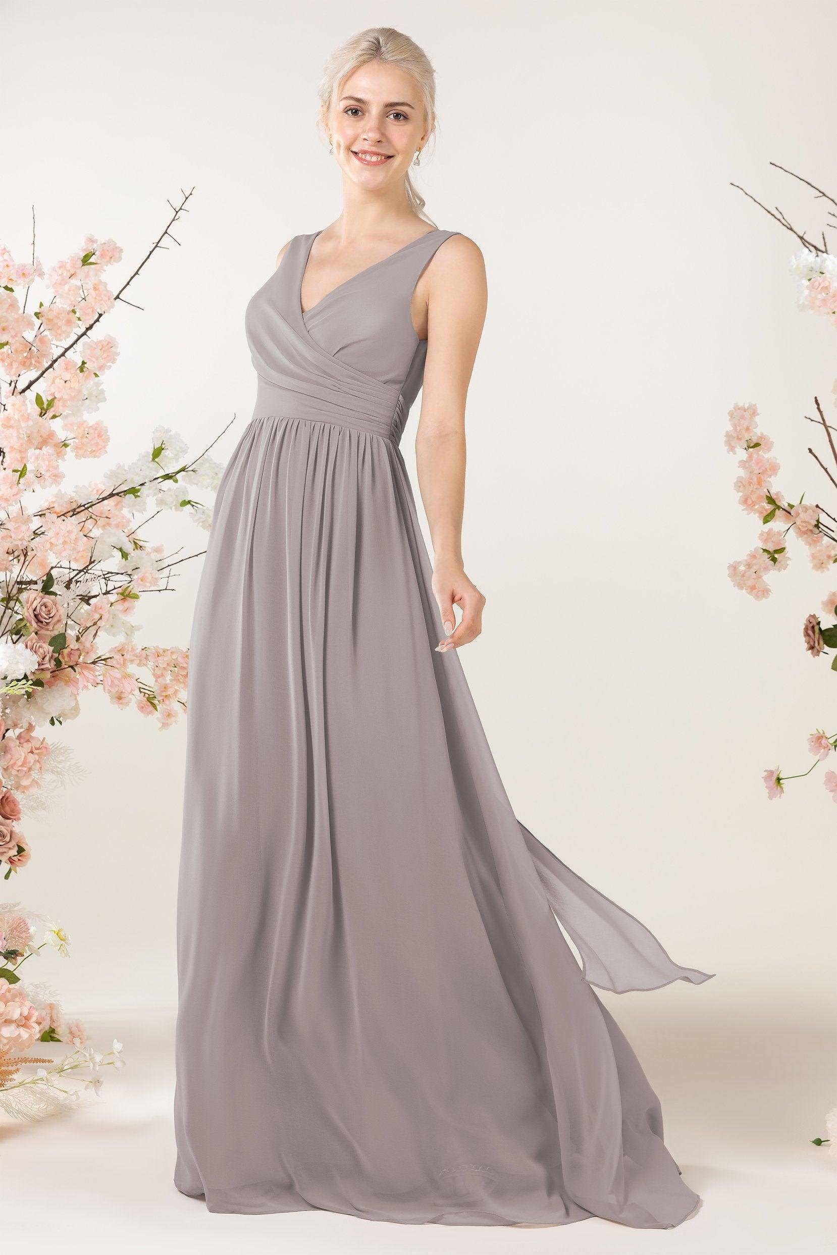 A-Line Sweep-Brush Train Chiffon Bridesmaid Dress CB0456 - COCOMELODY