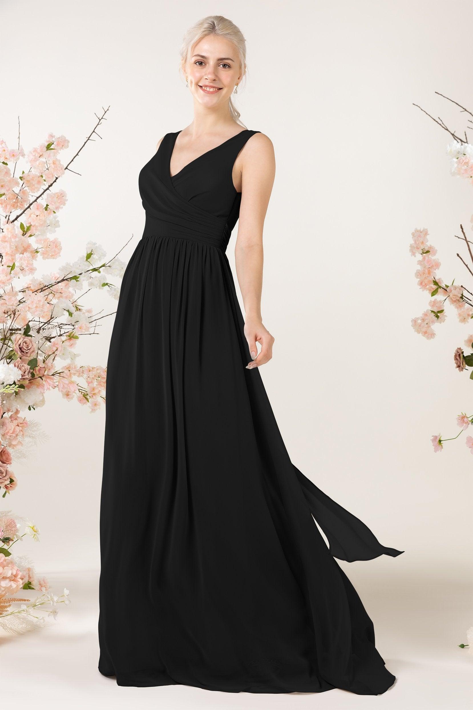 A-Line Sweep-Brush Train Chiffon Bridesmaid Dress CB0456 - COCOMELODY