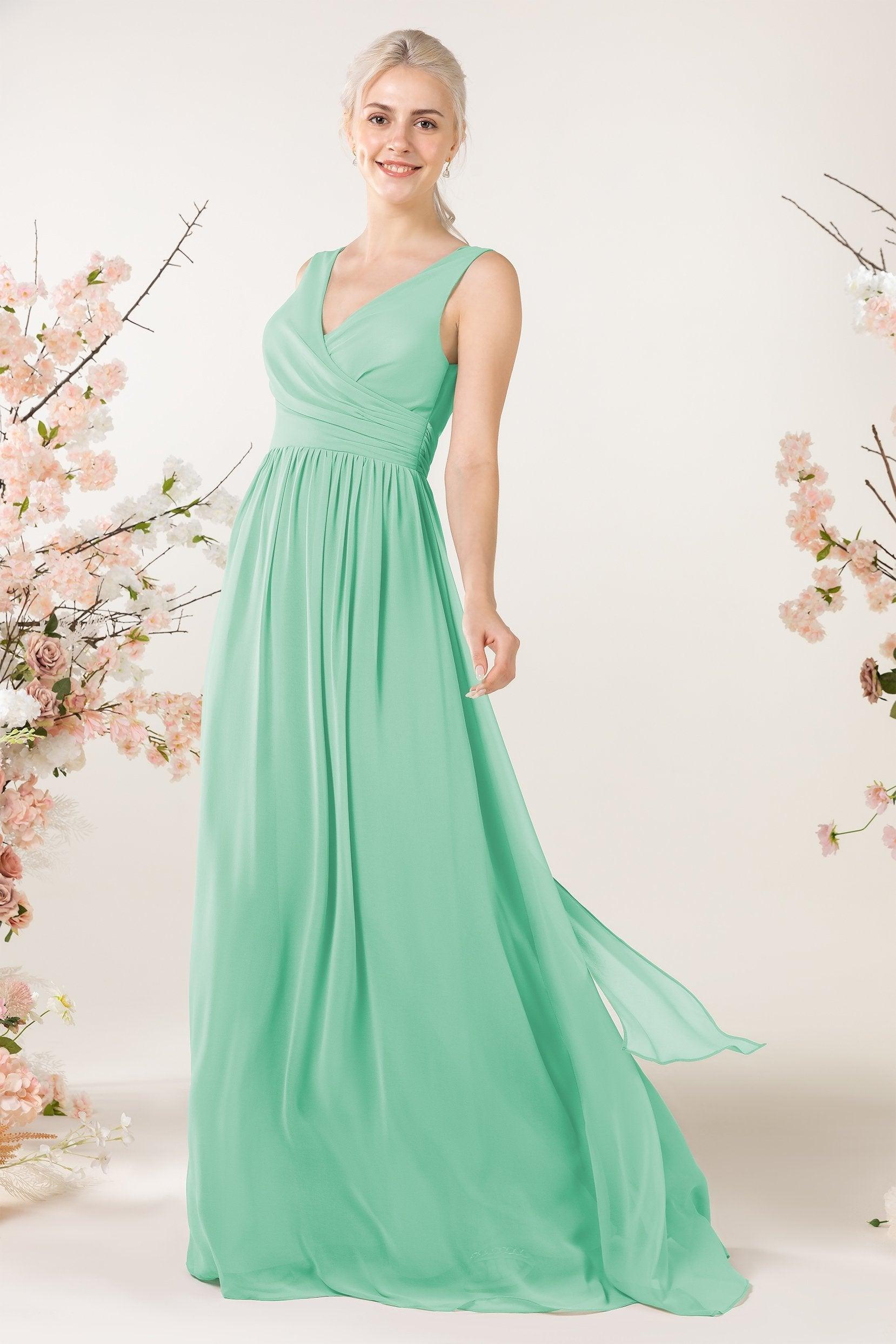 A-Line Sweep-Brush Train Chiffon Bridesmaid Dress CB0456 - COCOMELODY