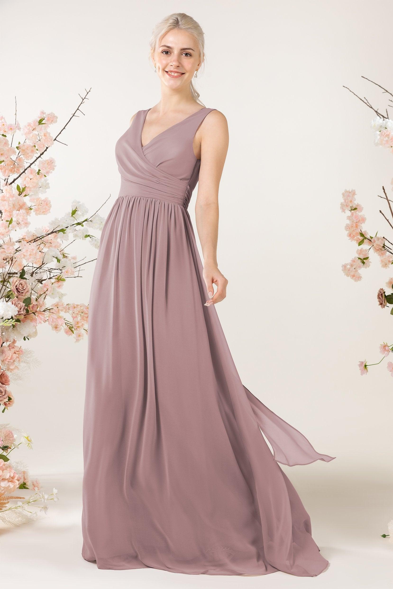 A-Line Sweep-Brush Train Chiffon Bridesmaid Dress CB0456 - COCOMELODY