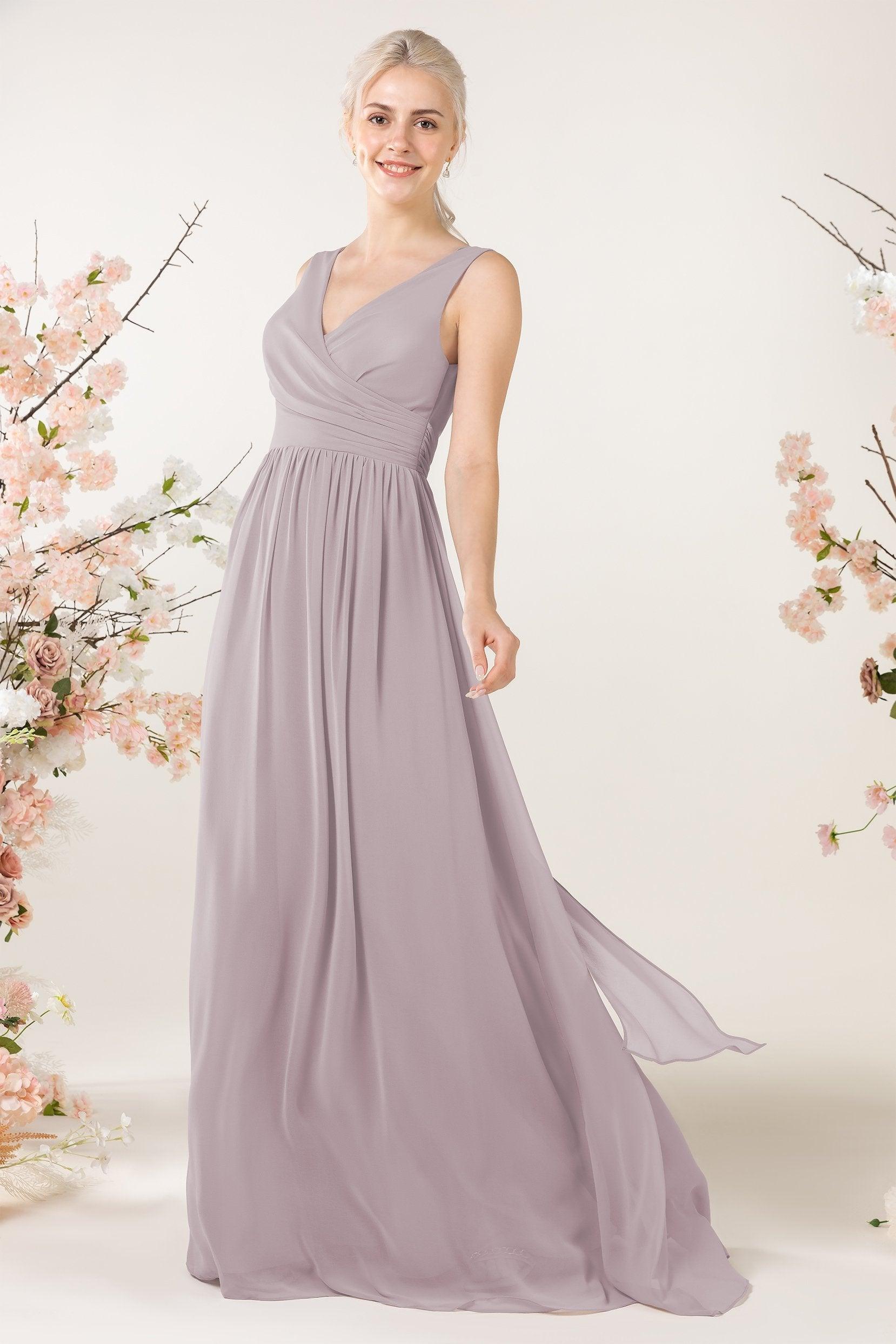 A-Line Sweep-Brush Train Chiffon Bridesmaid Dress CB0456 - COCOMELODY