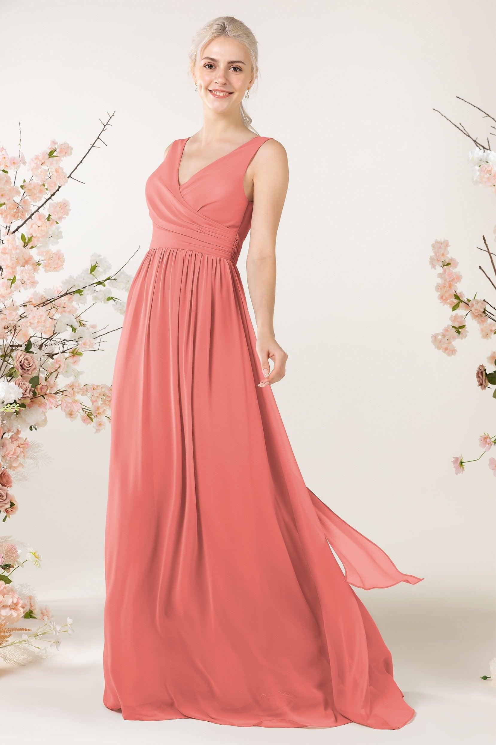 A-Line Sweep-Brush Train Chiffon Bridesmaid Dress CB0456 - COCOMELODY