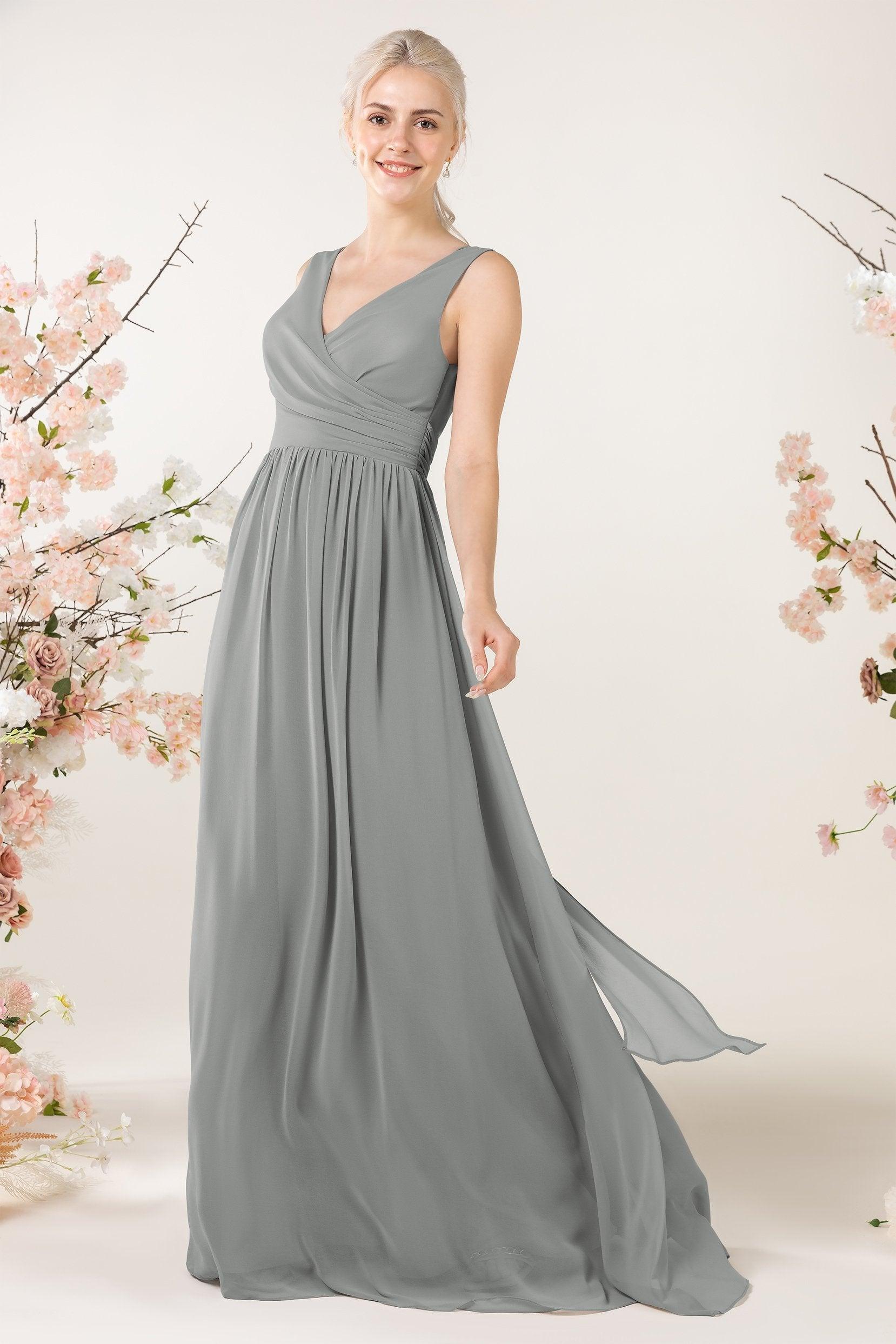 A-Line Sweep-Brush Train Chiffon Bridesmaid Dress CB0456 - COCOMELODY