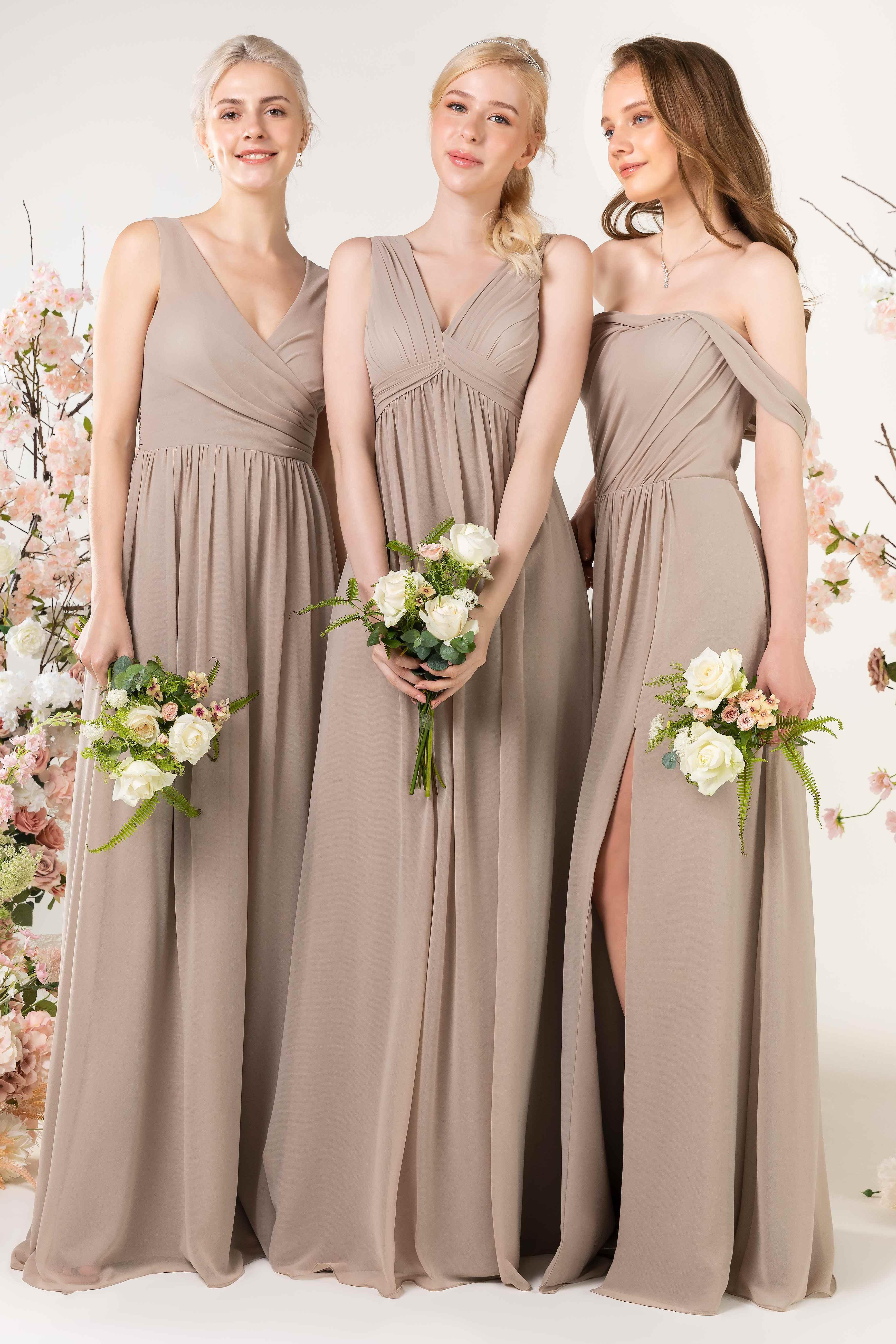 A-Line Sweep-Brush Train Chiffon Bridesmaid Dress CB0456 - COCOMELODY