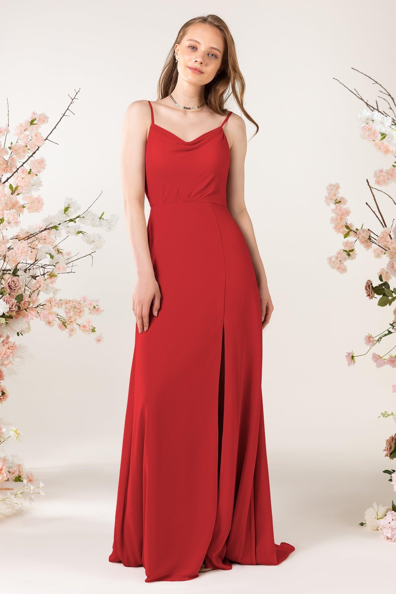 Sheath Sweep-Brush Train Chiffon Bridesmaid Dress CB0457 - COCOMELODY