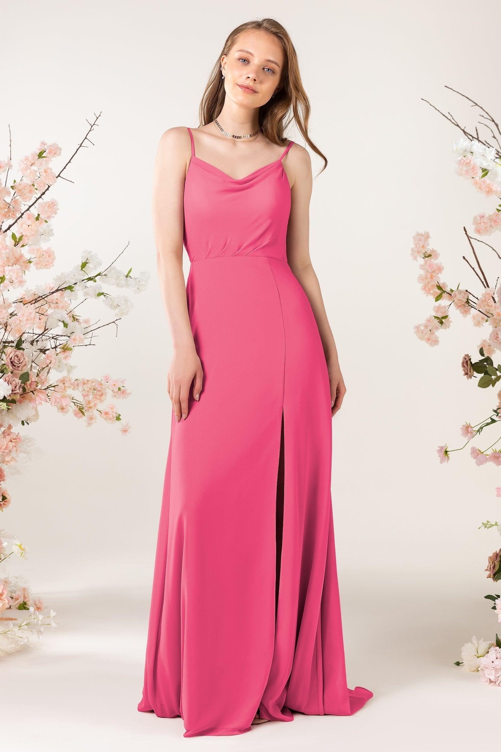 Sheath Sweep-Brush Train Chiffon Bridesmaid Dress CB0457 - COCOMELODY