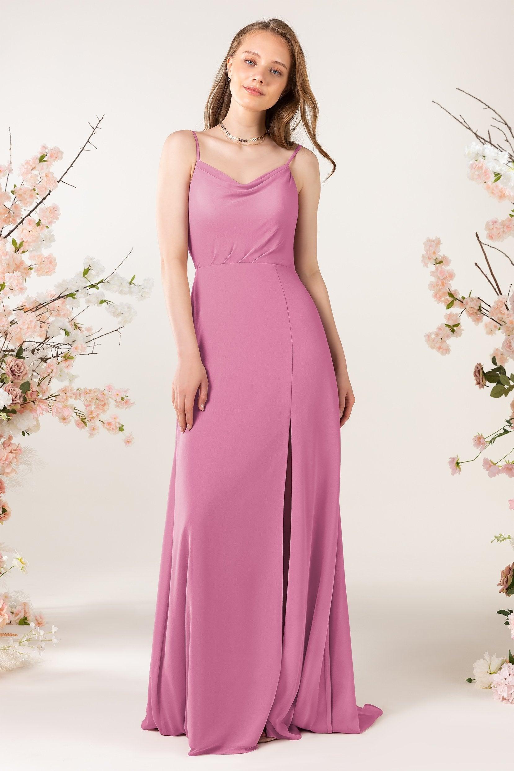 Sheath Sweep-Brush Train Chiffon Bridesmaid Dress CB0457 - COCOMELODY