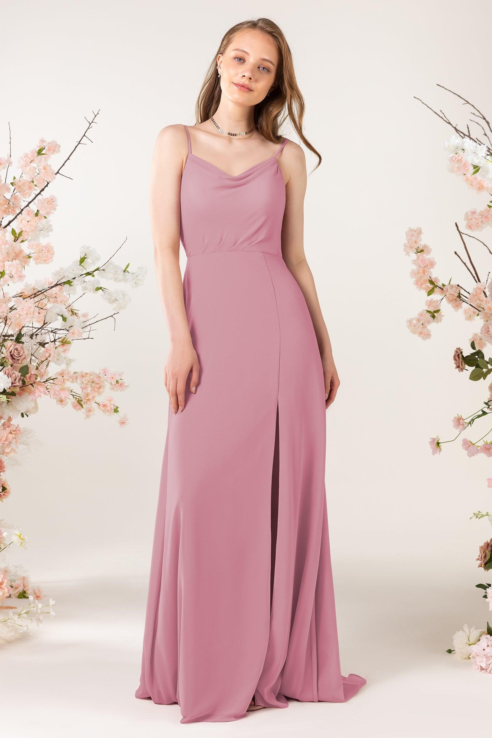 Sheath Sweep-Brush Train Chiffon Bridesmaid Dress CB0457 - COCOMELODY