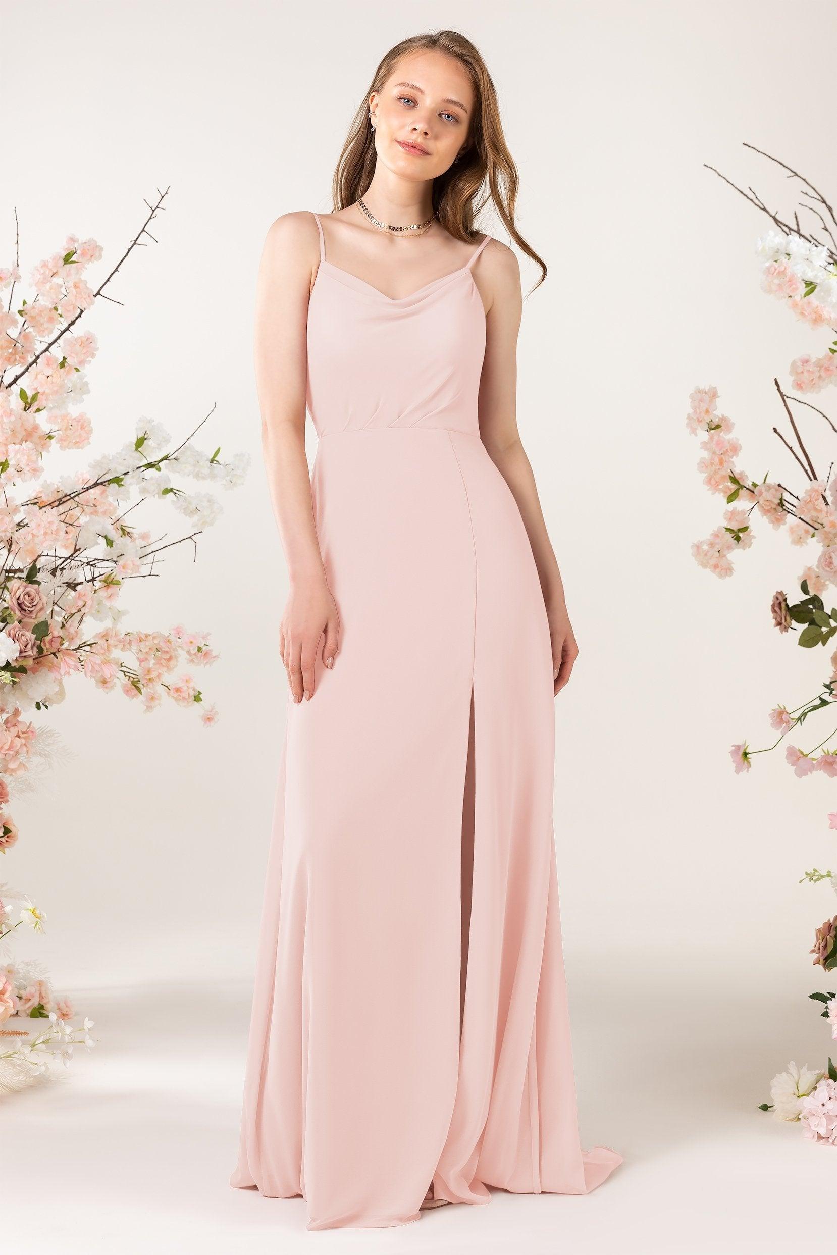 Sheath Sweep-Brush Train Chiffon Bridesmaid Dress CB0457 - COCOMELODY