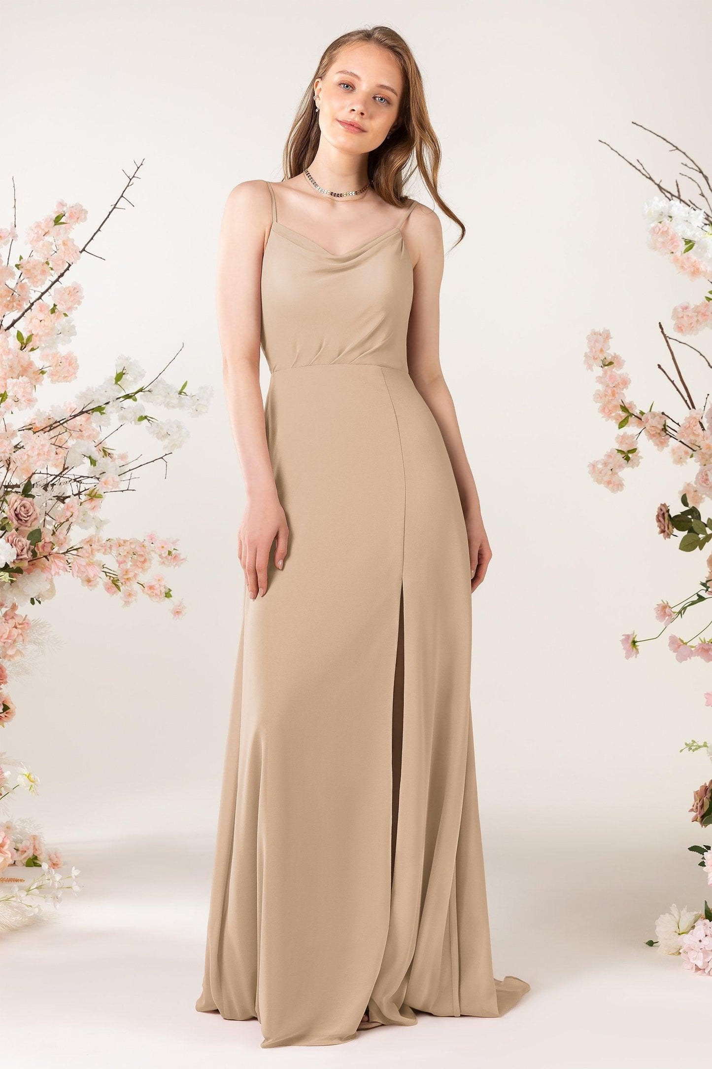 Sheath Sweep-Brush Train Chiffon Bridesmaid Dress CB0457 - COCOMELODY