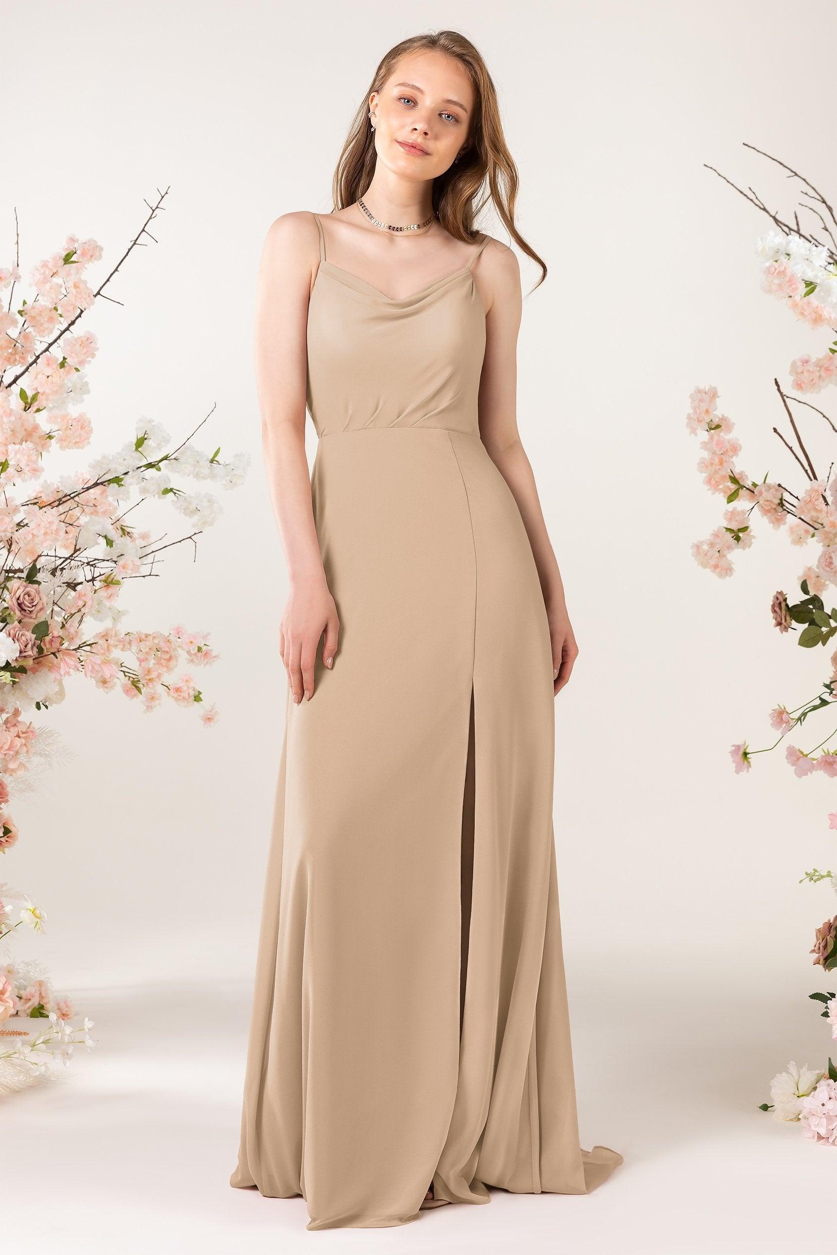 Sheath Sweep-Brush Train Chiffon Bridesmaid Dress CB0457 - COCOMELODY