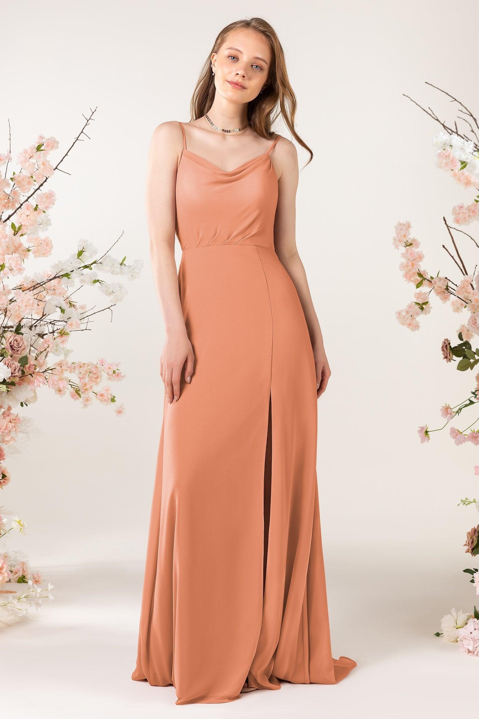 Sheath Sweep-Brush Train Chiffon Bridesmaid Dress CB0457 - COCOMELODY
