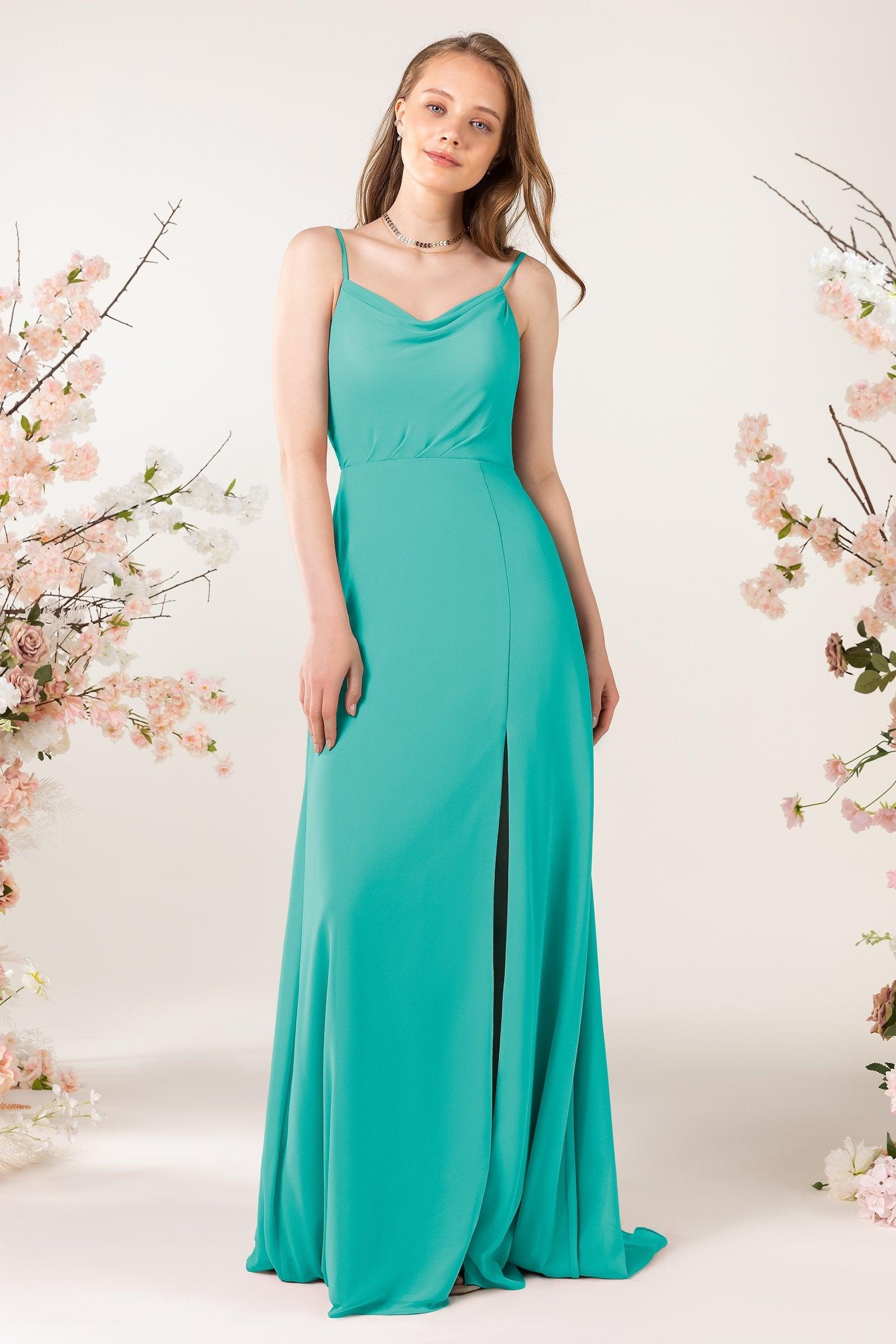 Sheath Sweep-Brush Train Chiffon Bridesmaid Dress CB0457 - COCOMELODY